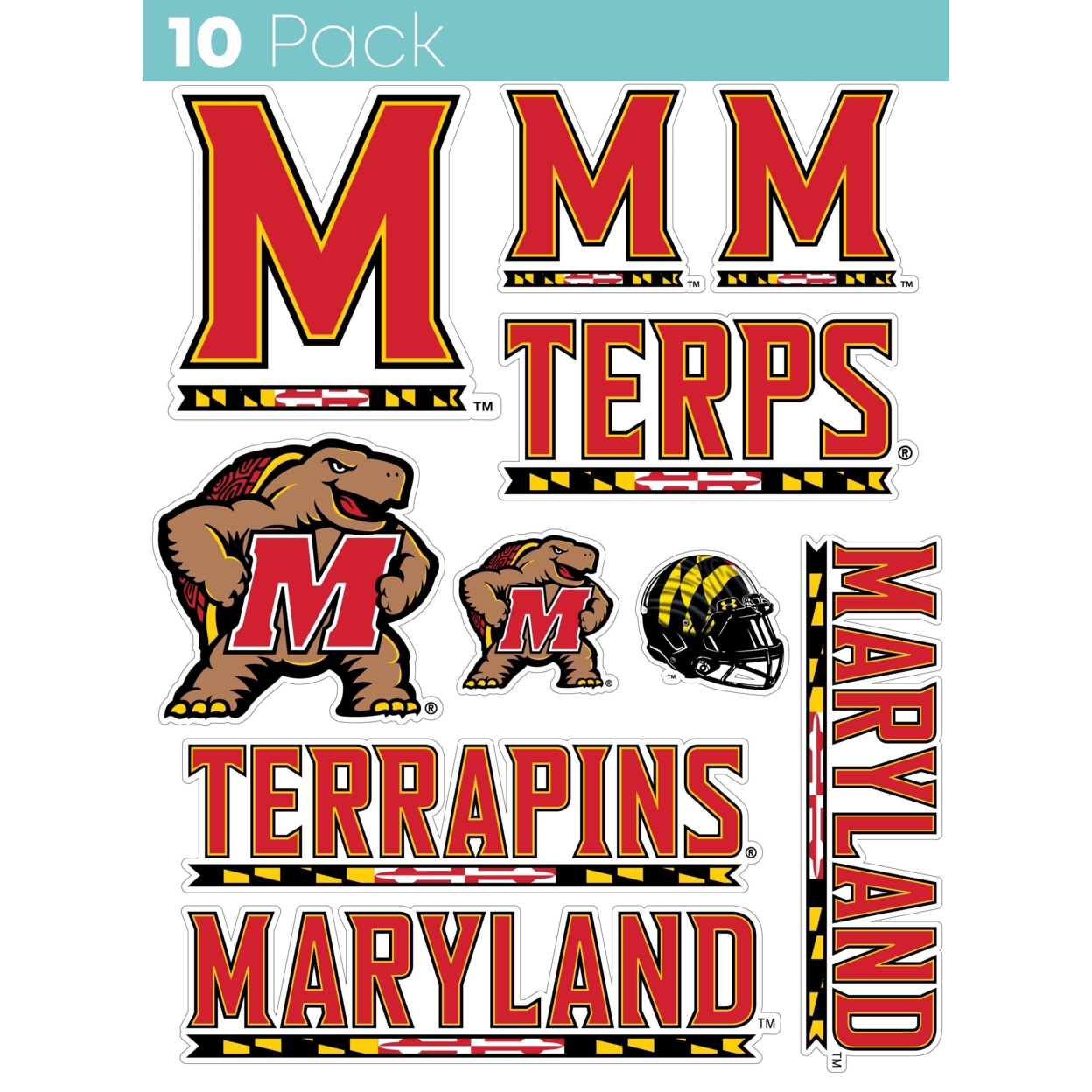 Maryland Terrapins 10 Pack Collegiate Vinyl Decal StickerÂ 