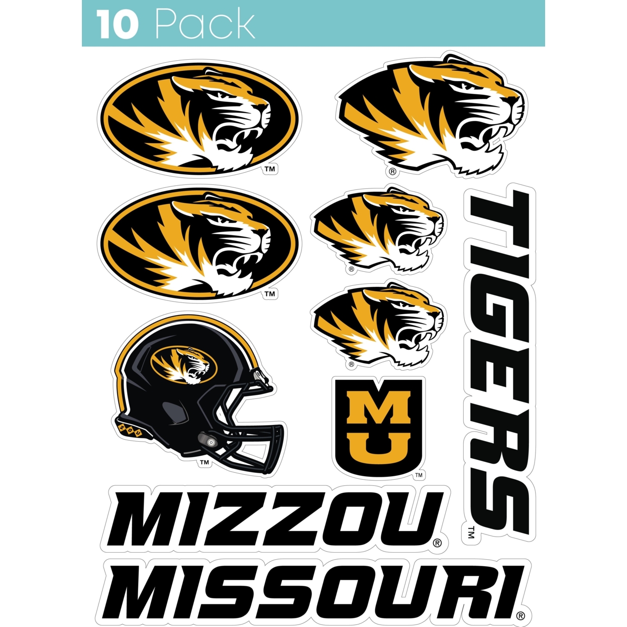 Missouri Tigers 10 Pack Collegiate Vinyl Decal StickerÂ 