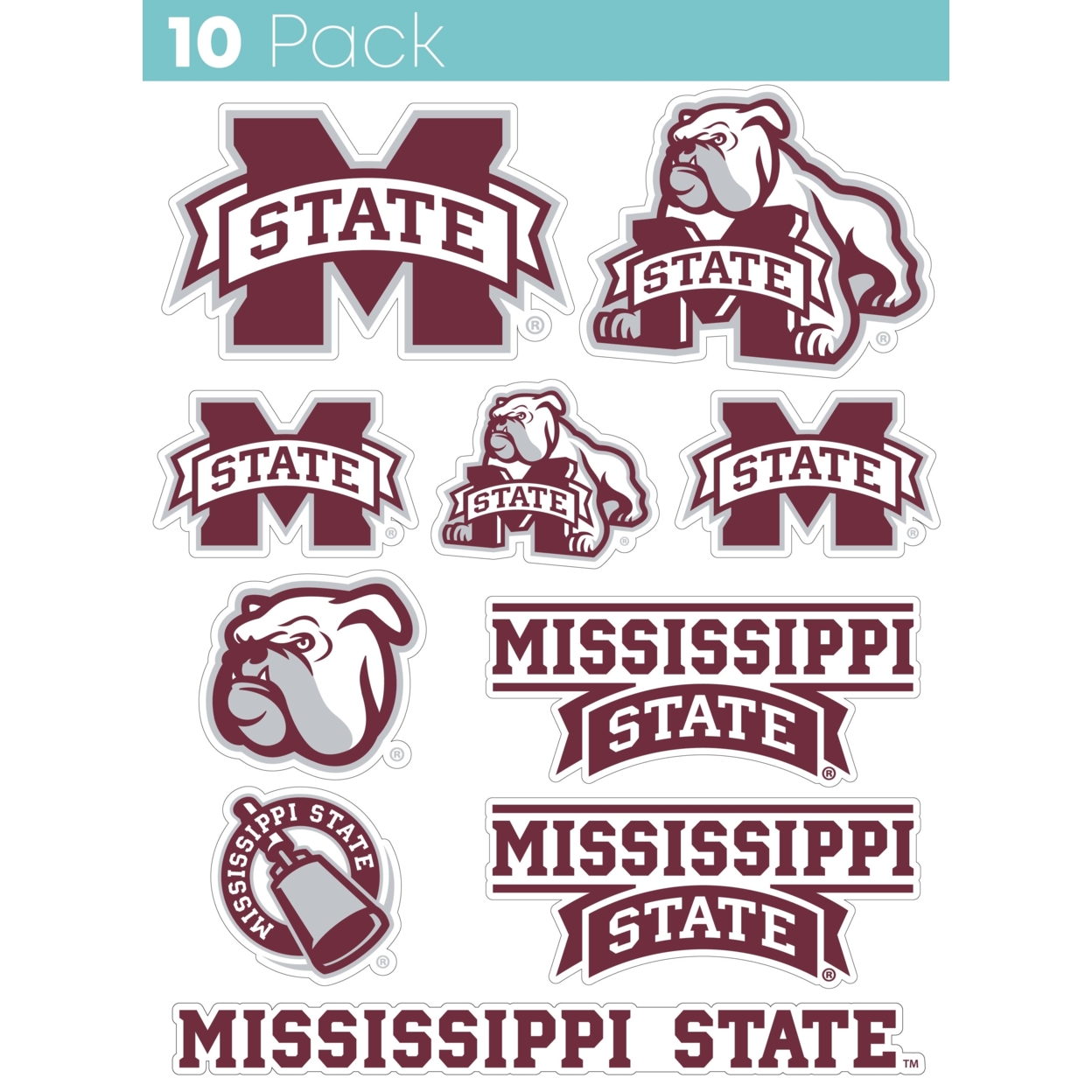 Mississippi State Bulldogs 10 Pack Collegiate Vinyl Decal StickerÂ 