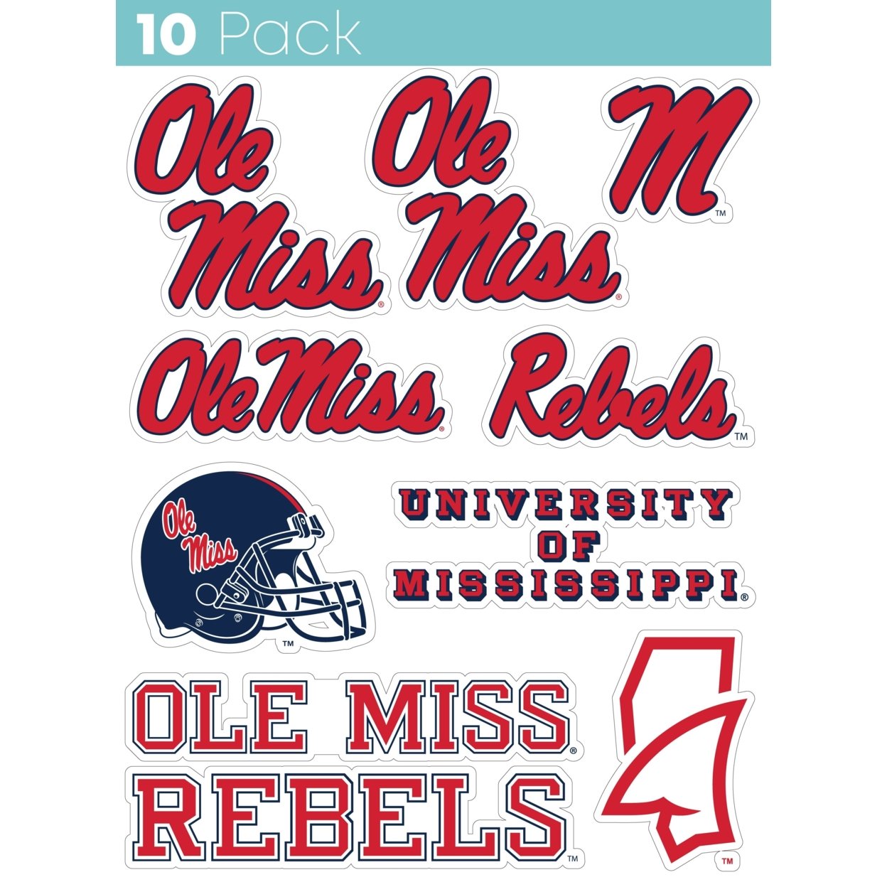 Mississippi Rebels Ole Miss 10 Pack Collegiate Vinyl Decal StickerÂ 