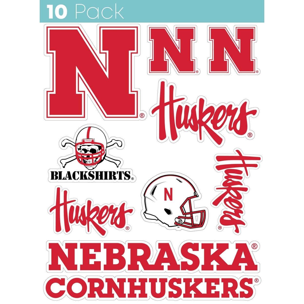 Nebraska Cornhuskers 10 Pack Collegiate Vinyl Decal StickerÂ 