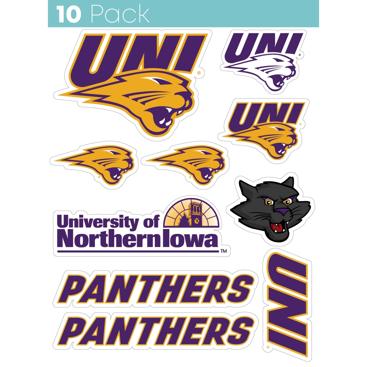 Northern Iowa Panthers 10 Pack Collegiate Vinyl Decal StickerÂ 