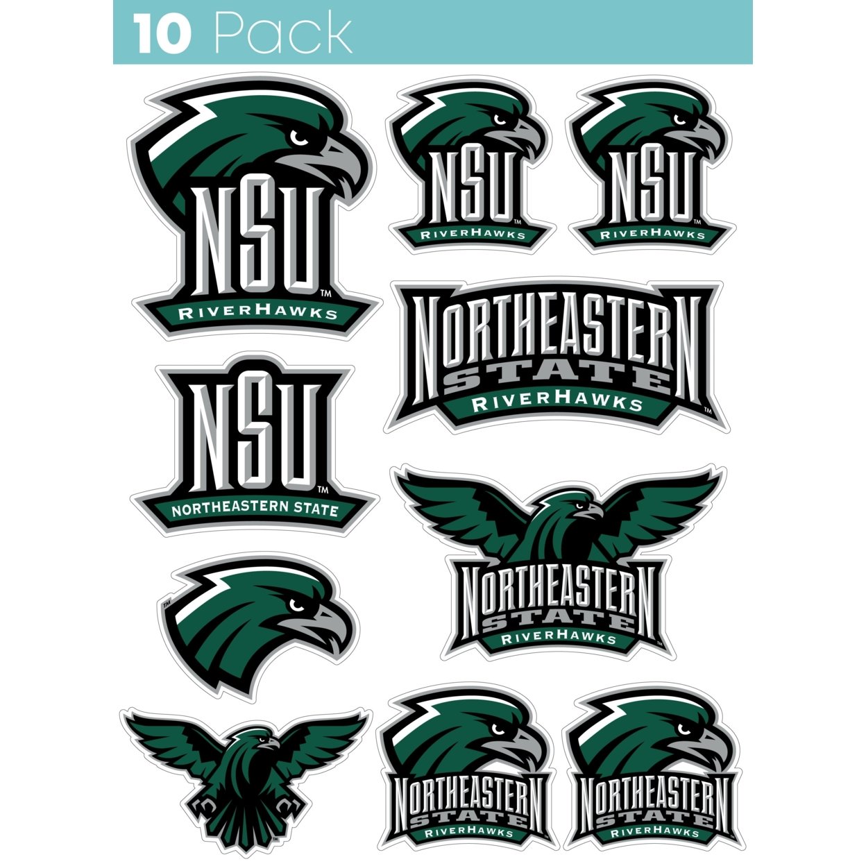 Northeastern State University Riverhawks 10 Pack Collegiate Vinyl Decal StickerÂ 