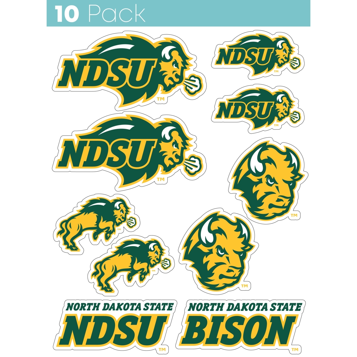 North Dakota State Bison 10 Pack Collegiate Vinyl Decal StickerÂ 