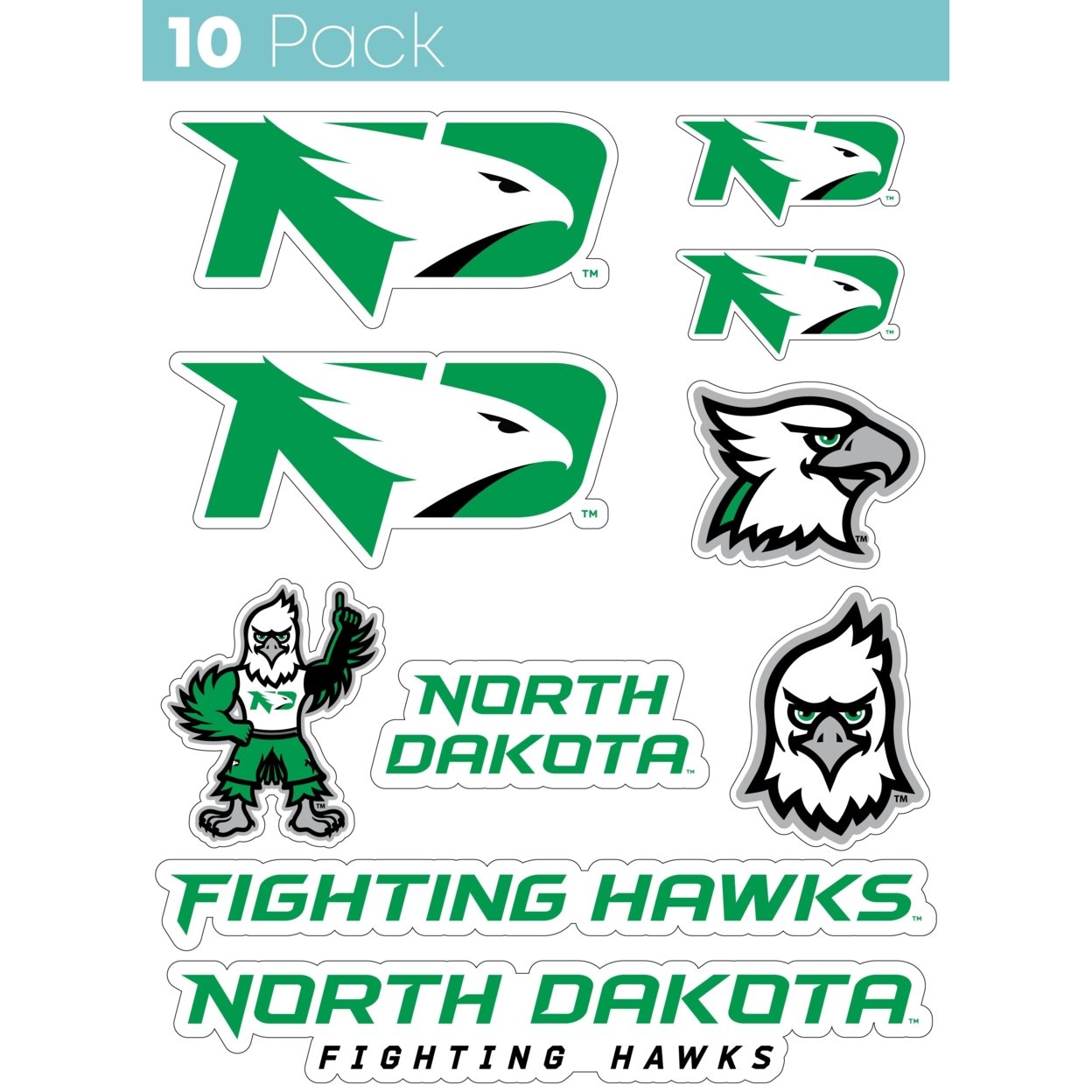 North Dakota Fighting Hawks 10 Pack Collegiate Vinyl Decal StickerÂ 
