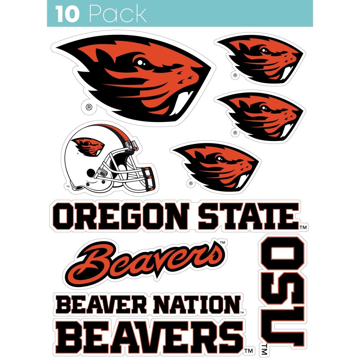 Oregon State Beavers 10 Pack Collegiate Vinyl Decal StickerÂ 