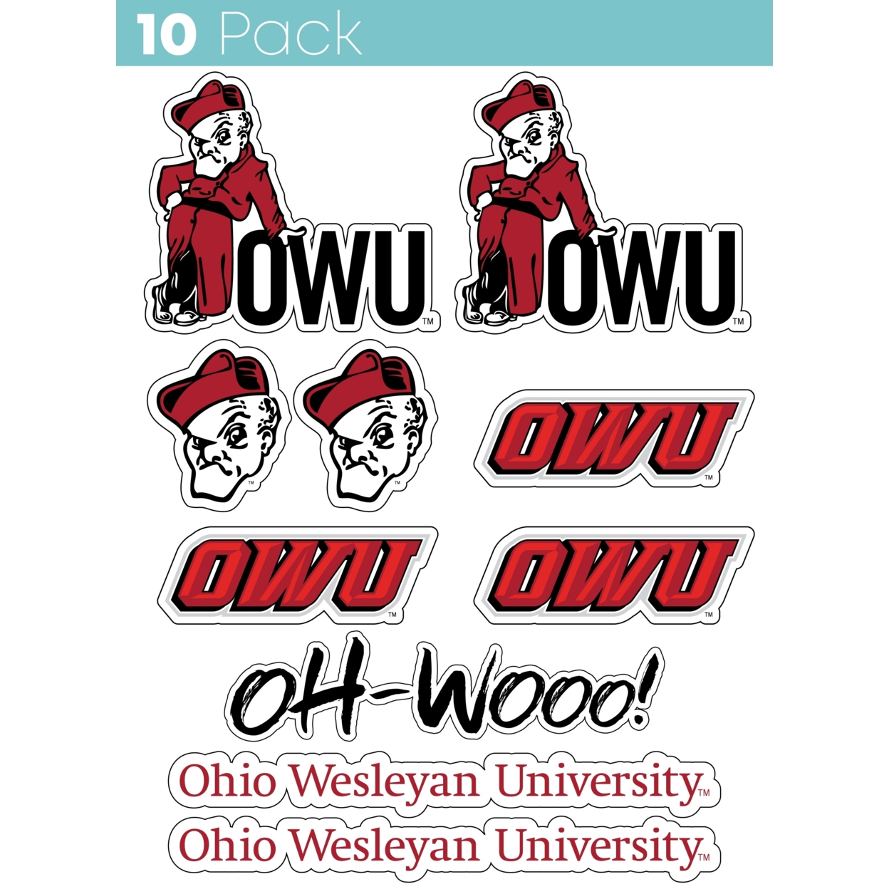 Ohio Wesleyan University 10 Pack Collegiate Vinyl Decal StickerÂ 