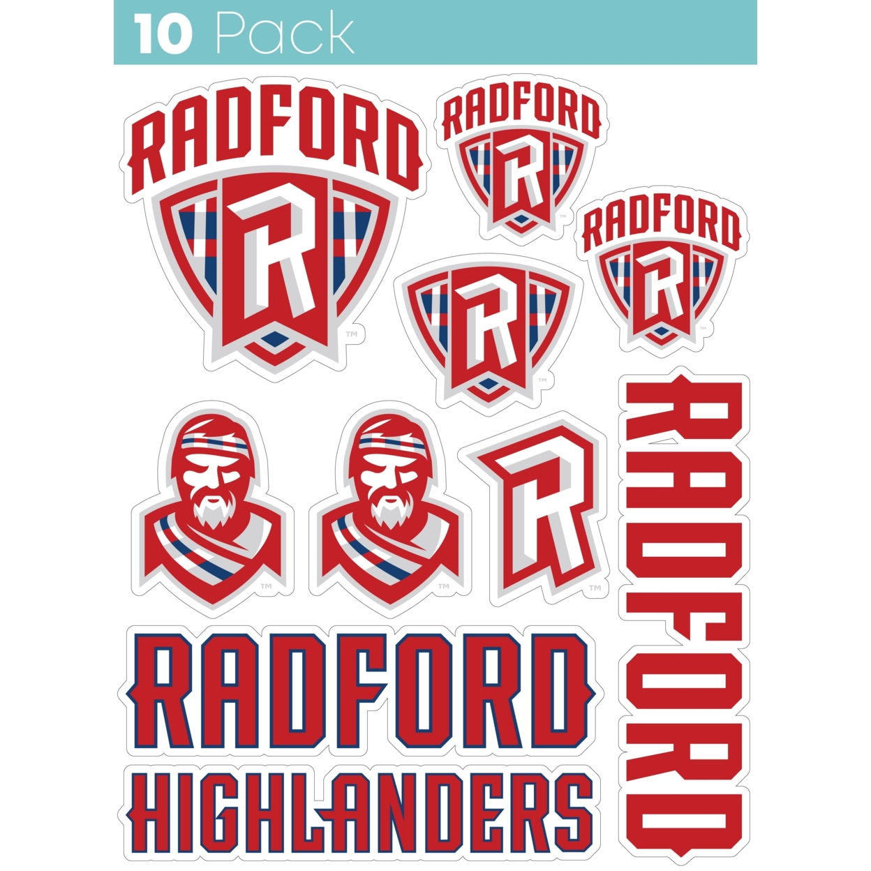 Radford University Highlanders 10 Pack Collegiate Vinyl Decal StickerÂ 