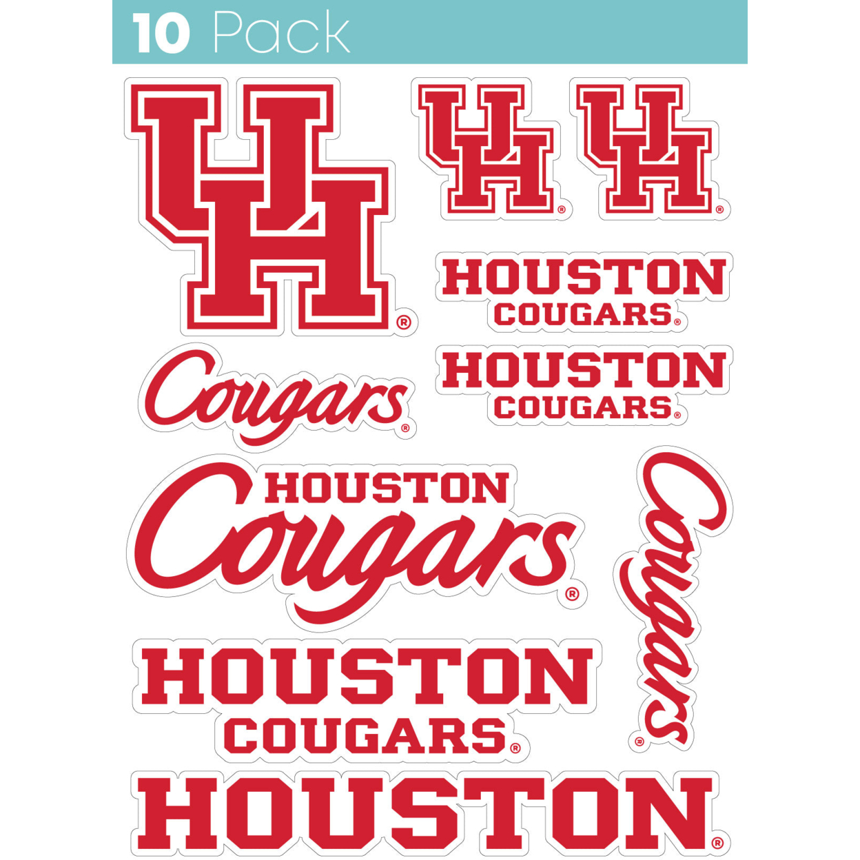 University Of Houston 10 Pack Collegiate Vinyl Decal StickerÂ 