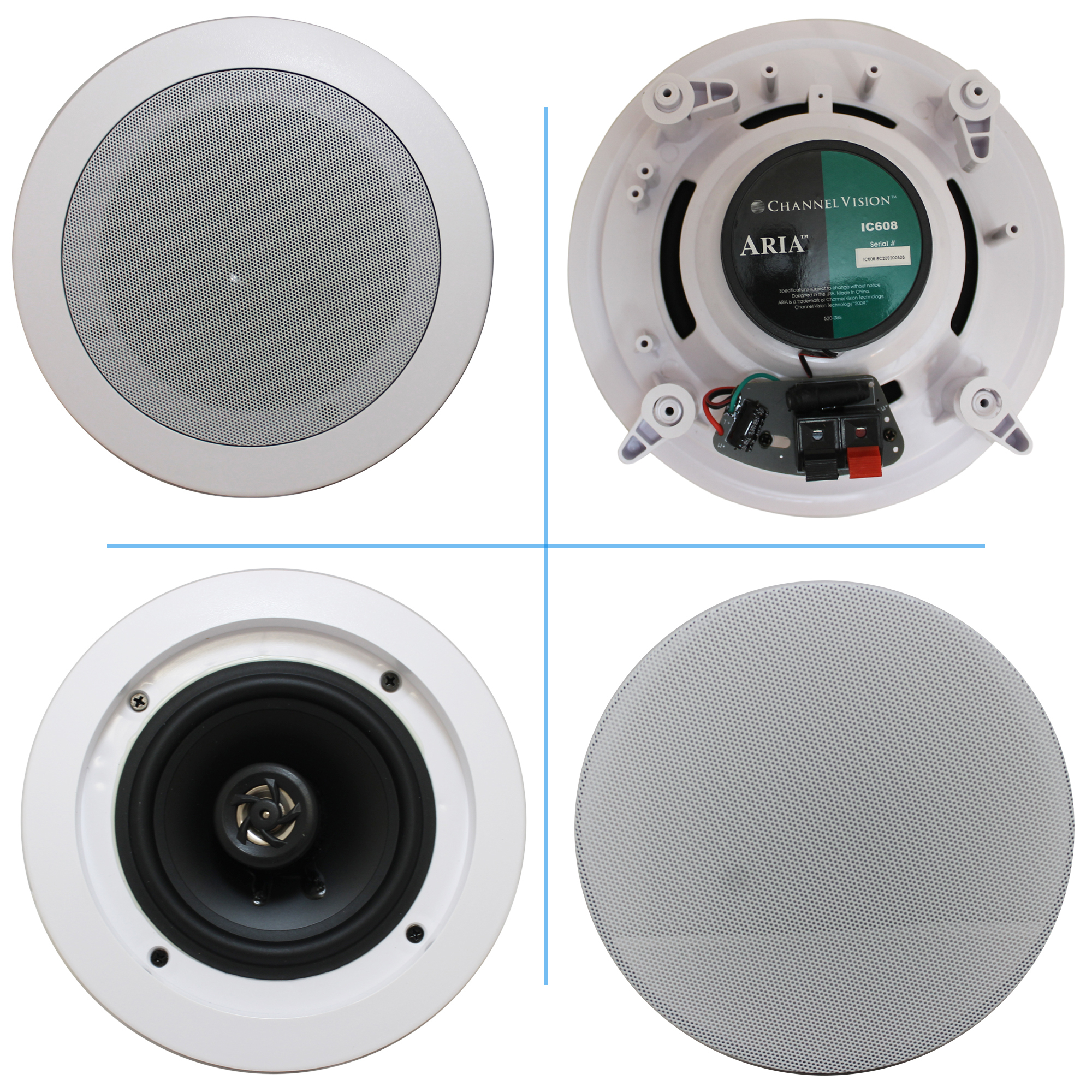 Pair Of 2-Way Stereo Sound 6.5'' Ceiling - Wall Mount Speakers With Woofer/Tweeter Flush Design Easy Installation