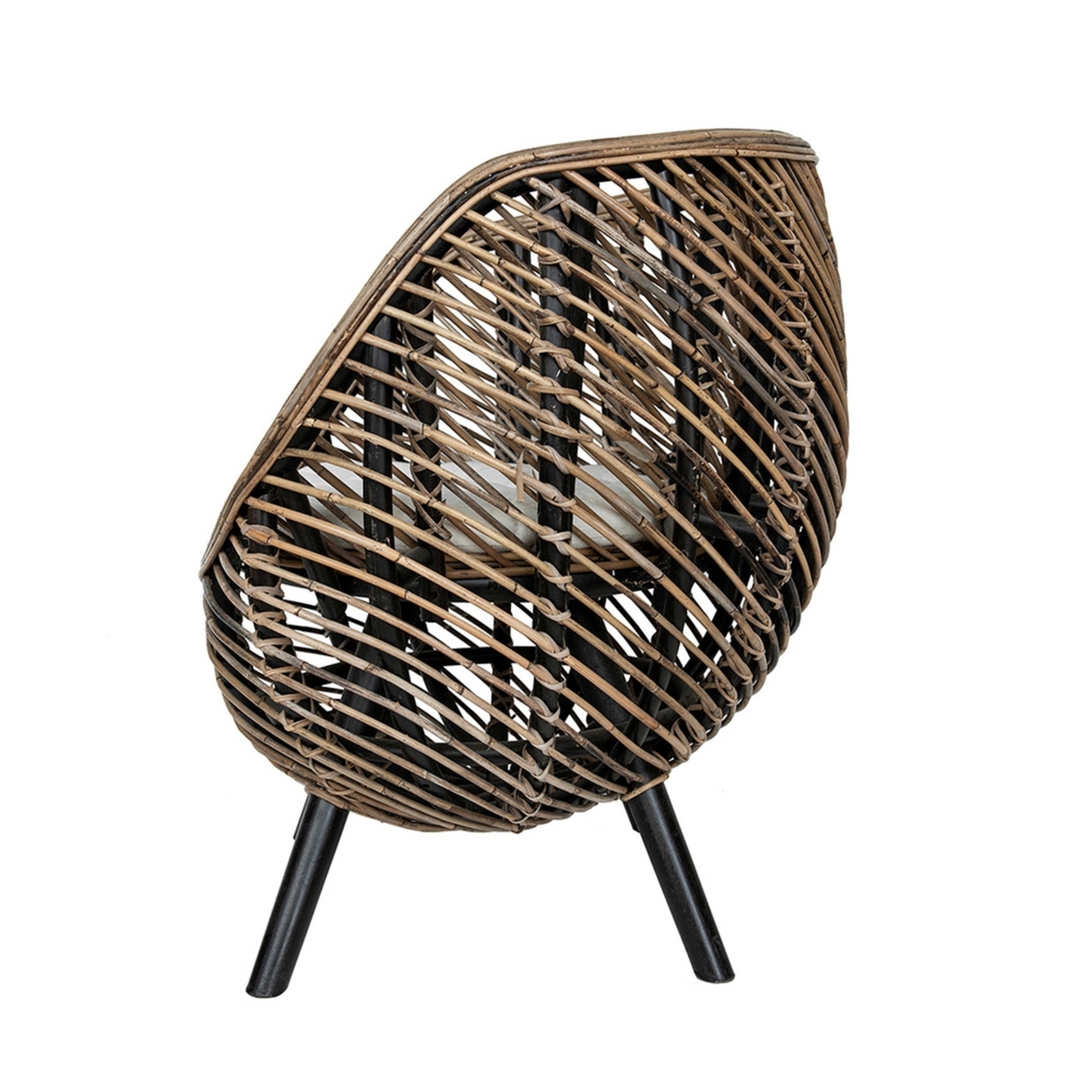 27 Inch Accent Chair, Rattan Frame, Curved Round Silhouette, Brown, Black, Saltoro Sherpi