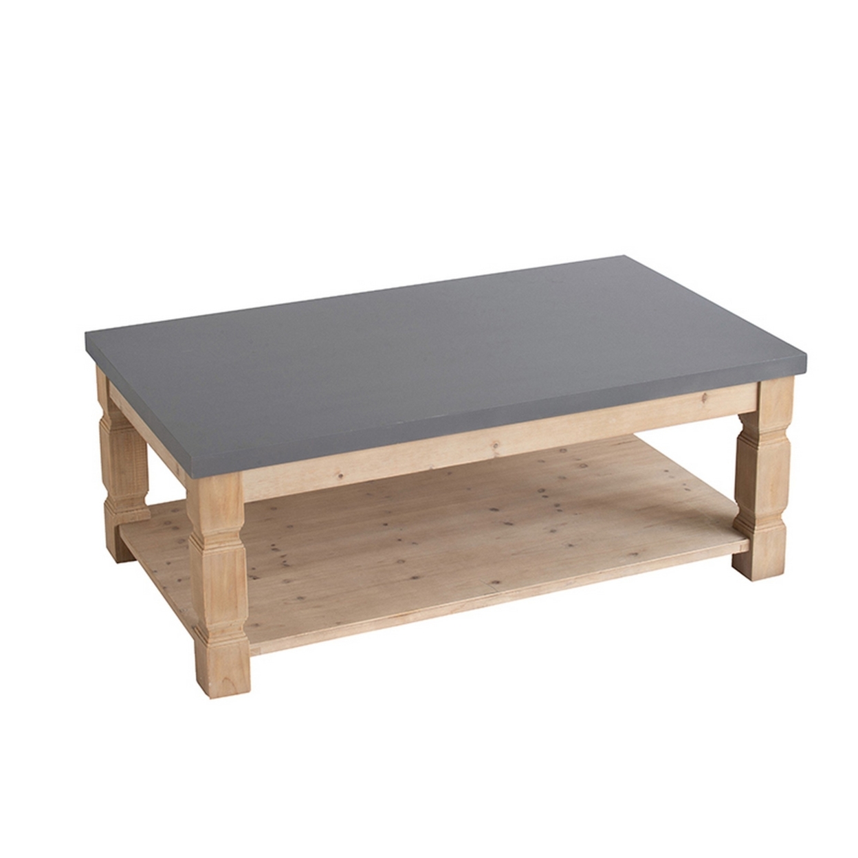 48 Inch Coffee Table, Rectangular, Concrete Top, Wood Frame, Rustic, Gray, Saltoro Sherpi