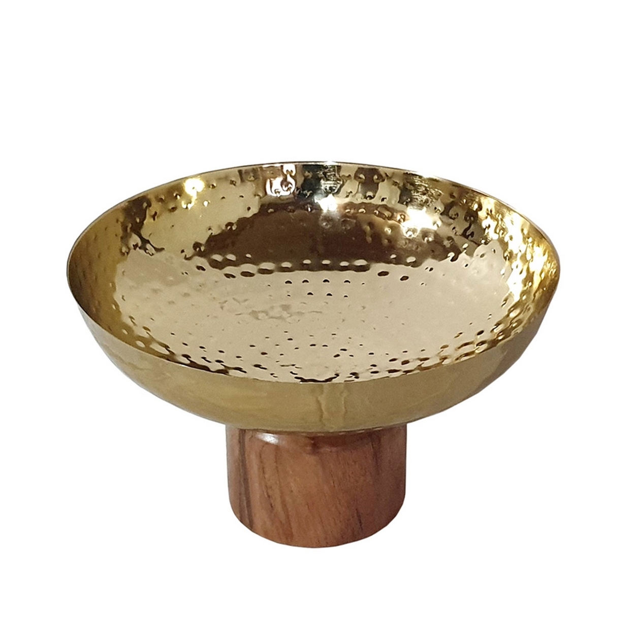 Roe 10 Inch Medium Acacia Wood Table Bowl, Steel, Decorative, Gold, Brown- Saltoro Sherpi