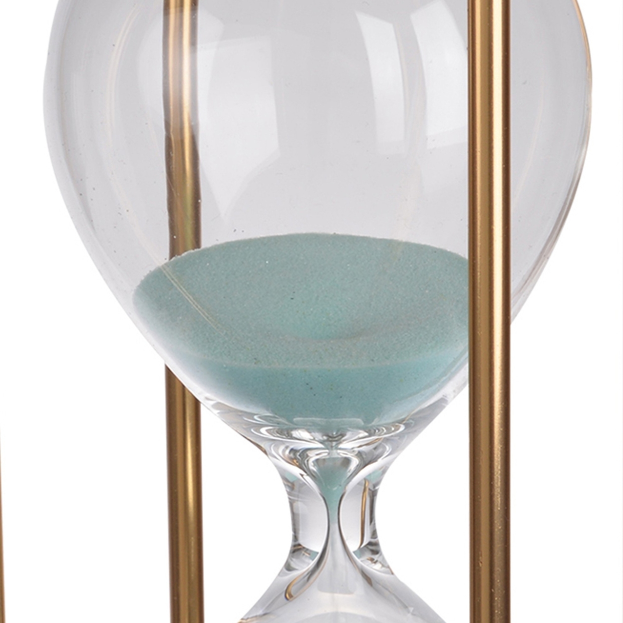 Doug Inch 30 Minute Sand Hourglass With Modern Stand Included, Gold, Blue- Saltoro Sherpi