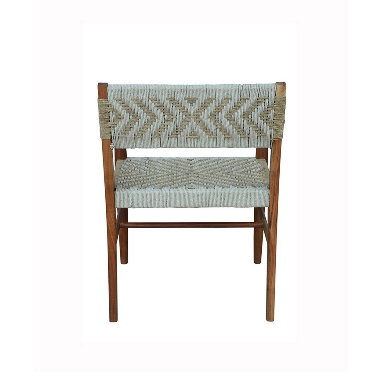 Kia 21 Inch Accent Armchair, Acacia Wood, Cotton Woven Design Natural Cream, Saltoro Sherpi