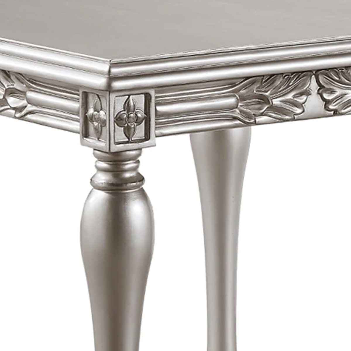 Sto 28 Inch Classic End Table, Square, Floral Trim, Wood, Silver- Saltoro Sherpi