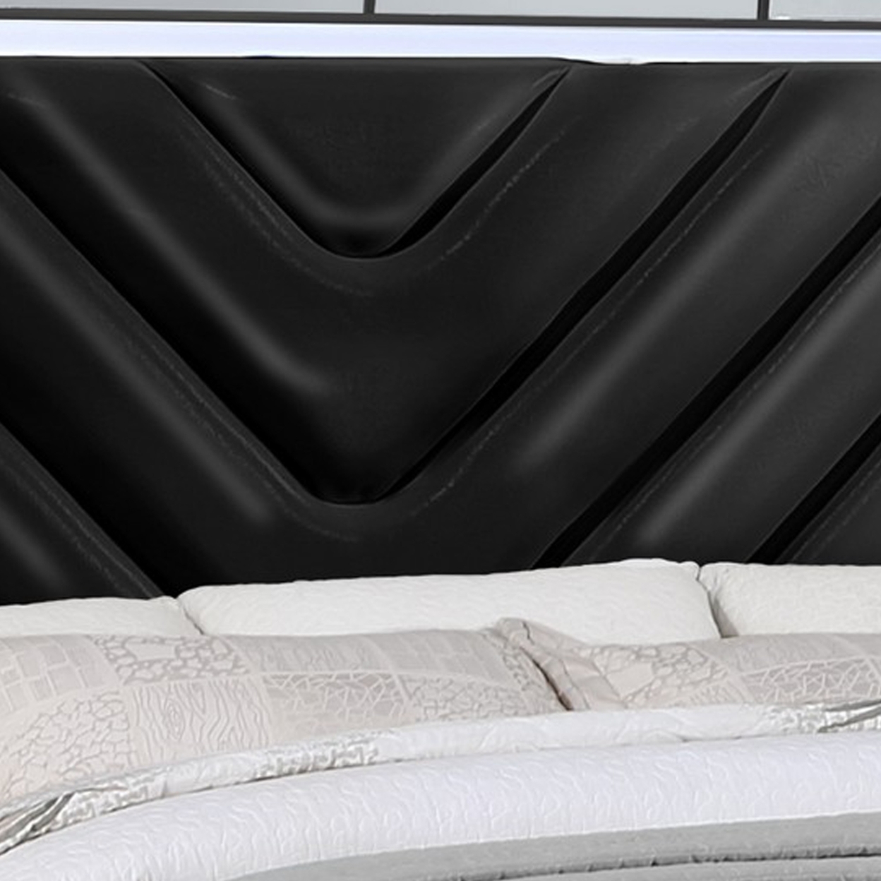 Koi Pine Wood Queen Bed, Velvet Upholstered, V Channel Tufting, Black, Saltoro Sherpi