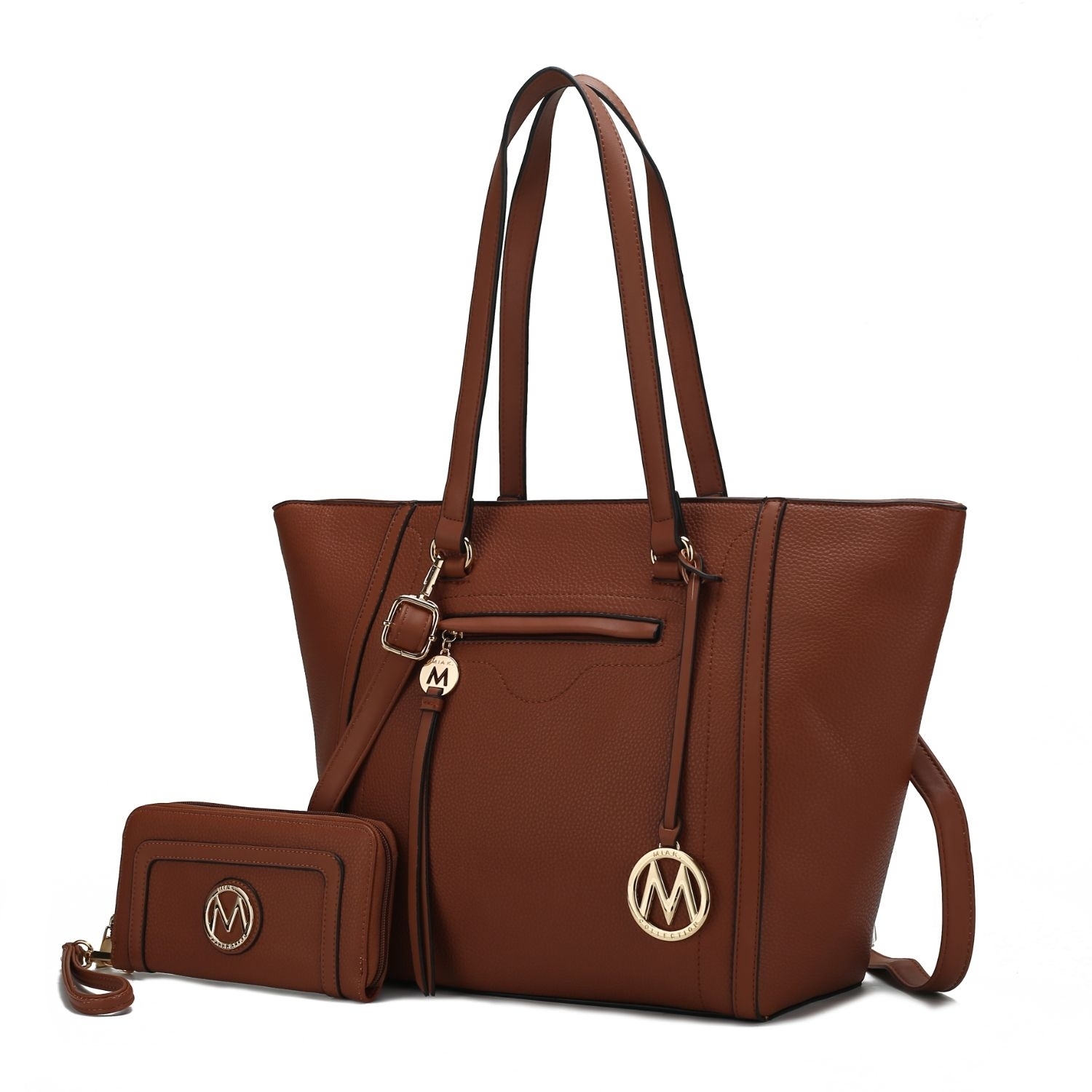 MKF Collection Alexandra Vegan Leather Women's Tote Bag By Mia K With Wallet - 2 Pieces - Brown