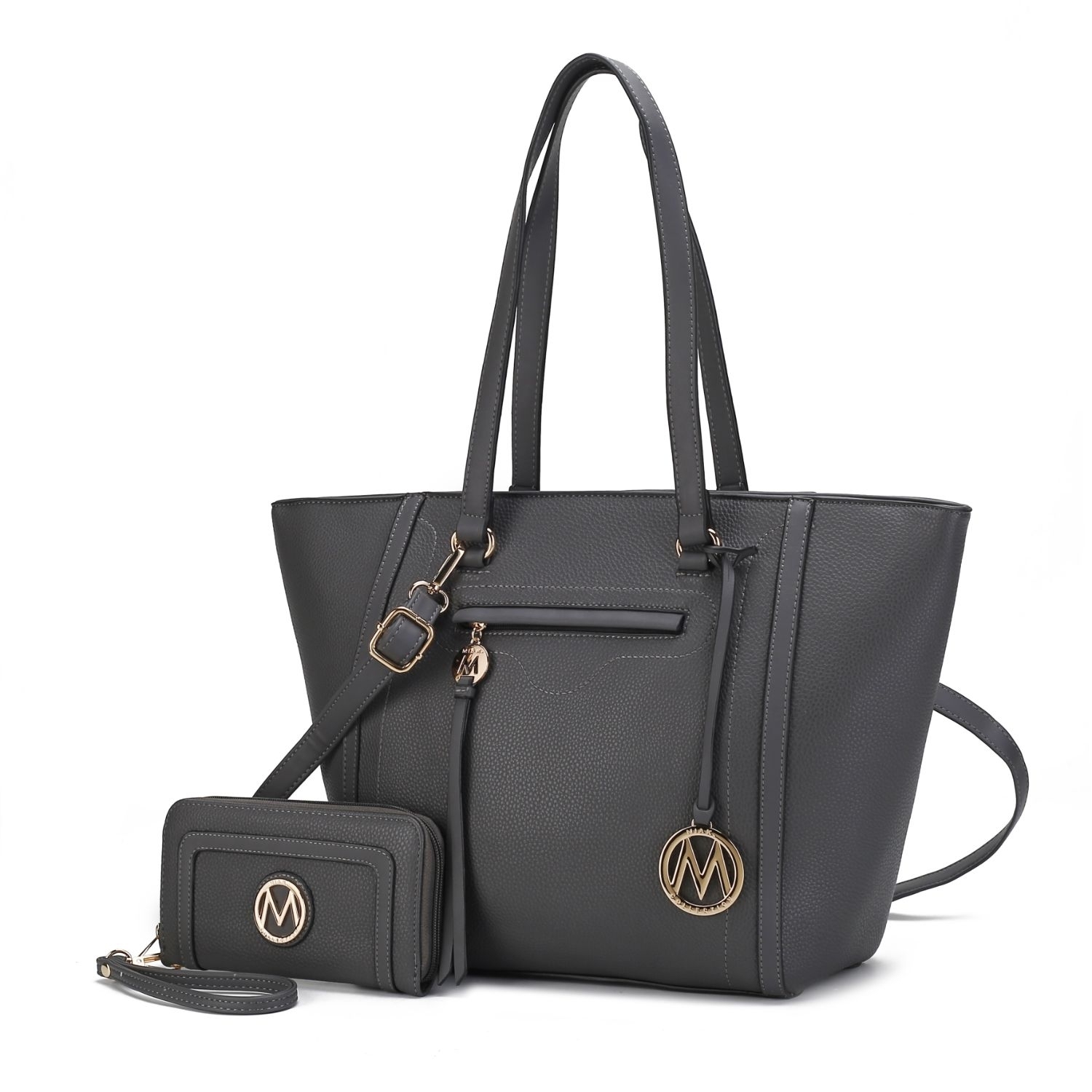 MKF Collection Alexandra Vegan Leather Women's Tote Bag By Mia K With Wallet - 2 Pieces - Charcoal