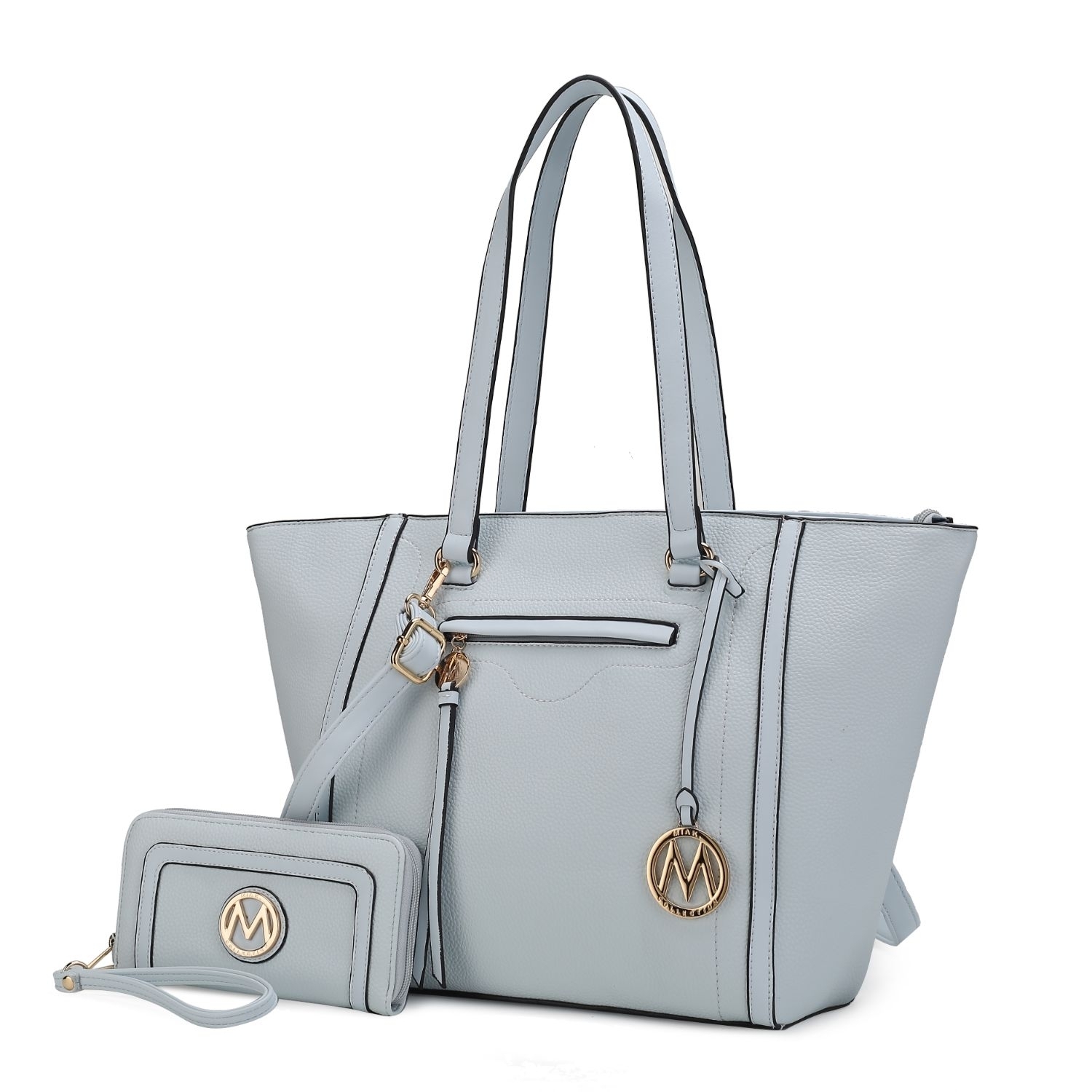 MKF Collection Alexandra Vegan Leather Women's Tote Bag By Mia K With Wallet - 2 Pieces - Light Blue