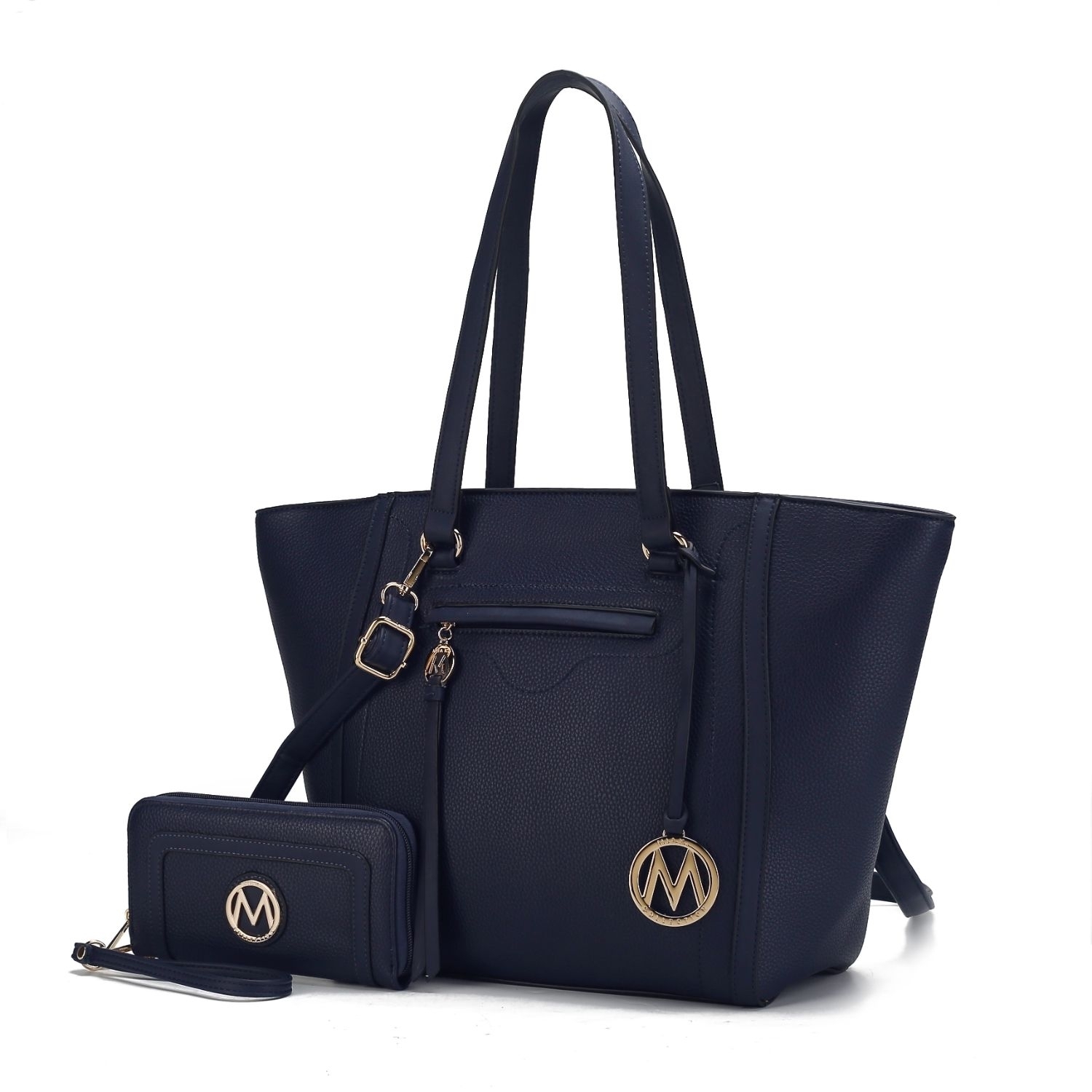 MKF Collection Alexandra Vegan Leather Women's Tote Bag By Mia K With Wallet - 2 Pieces - Navy
