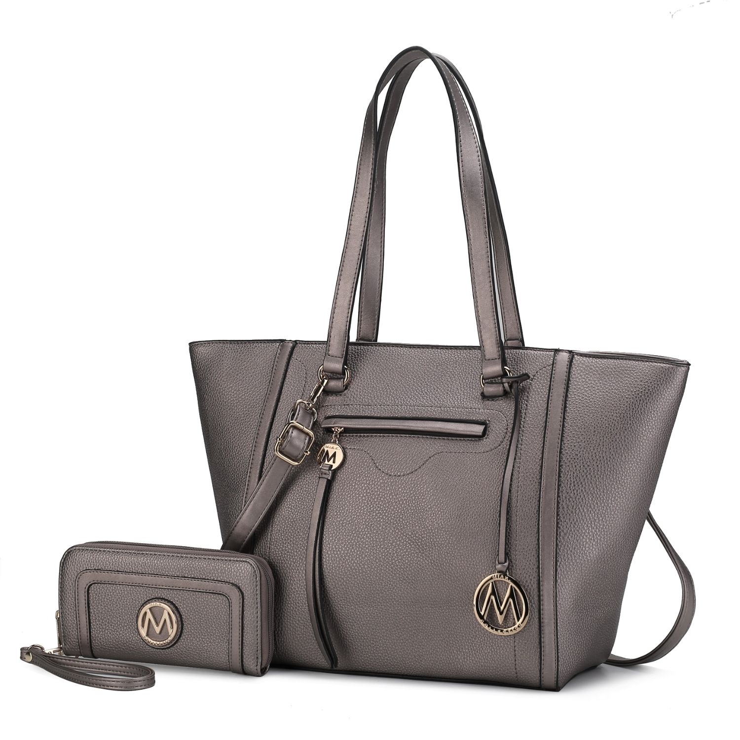 MKF Collection Alexandra Vegan Leather Women's Tote Bag By Mia K With Wallet - 2 Pieces - Pewter