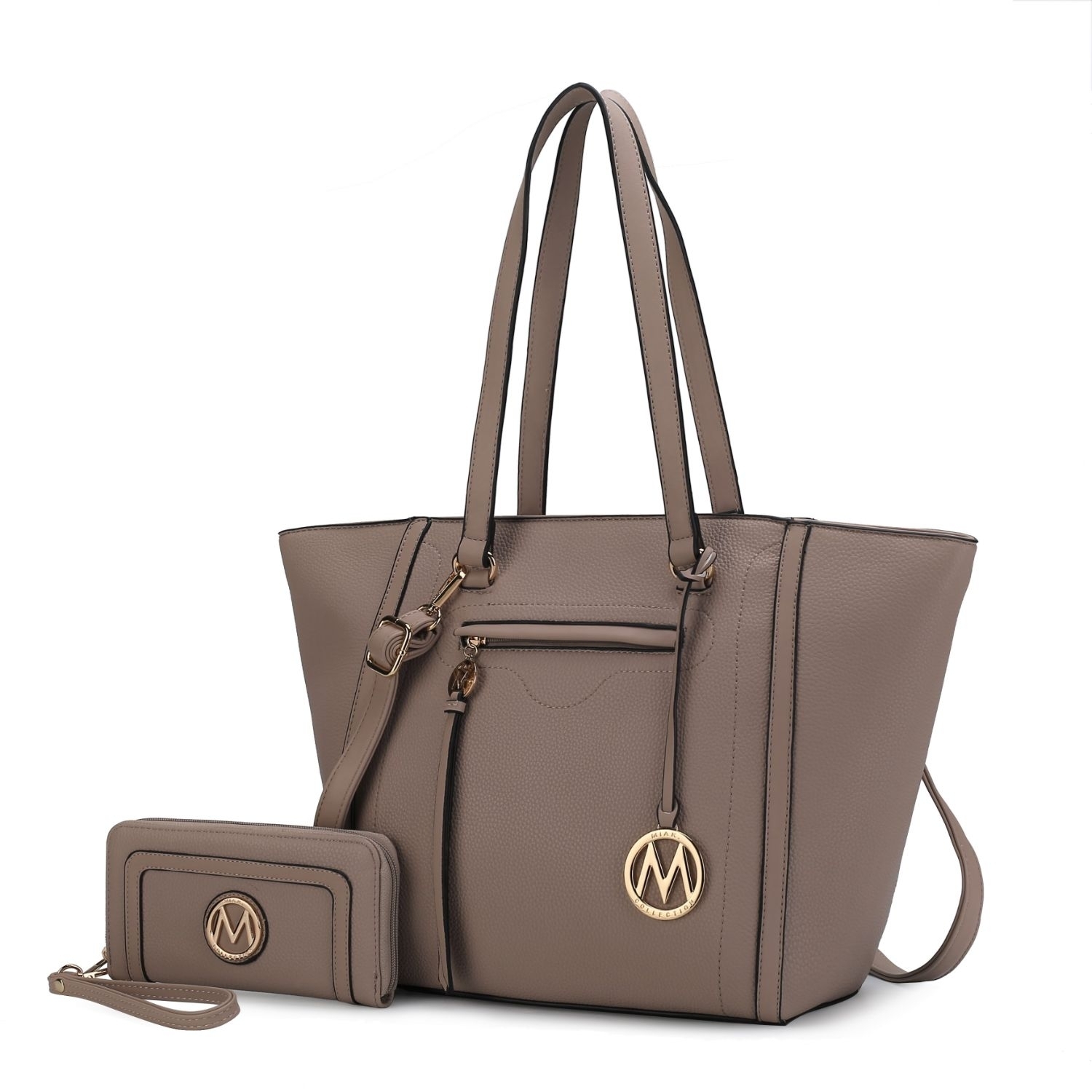 MKF Collection Alexandra Vegan Leather Women's Tote Bag By Mia K With Wallet - 2 Pieces - Taupe
