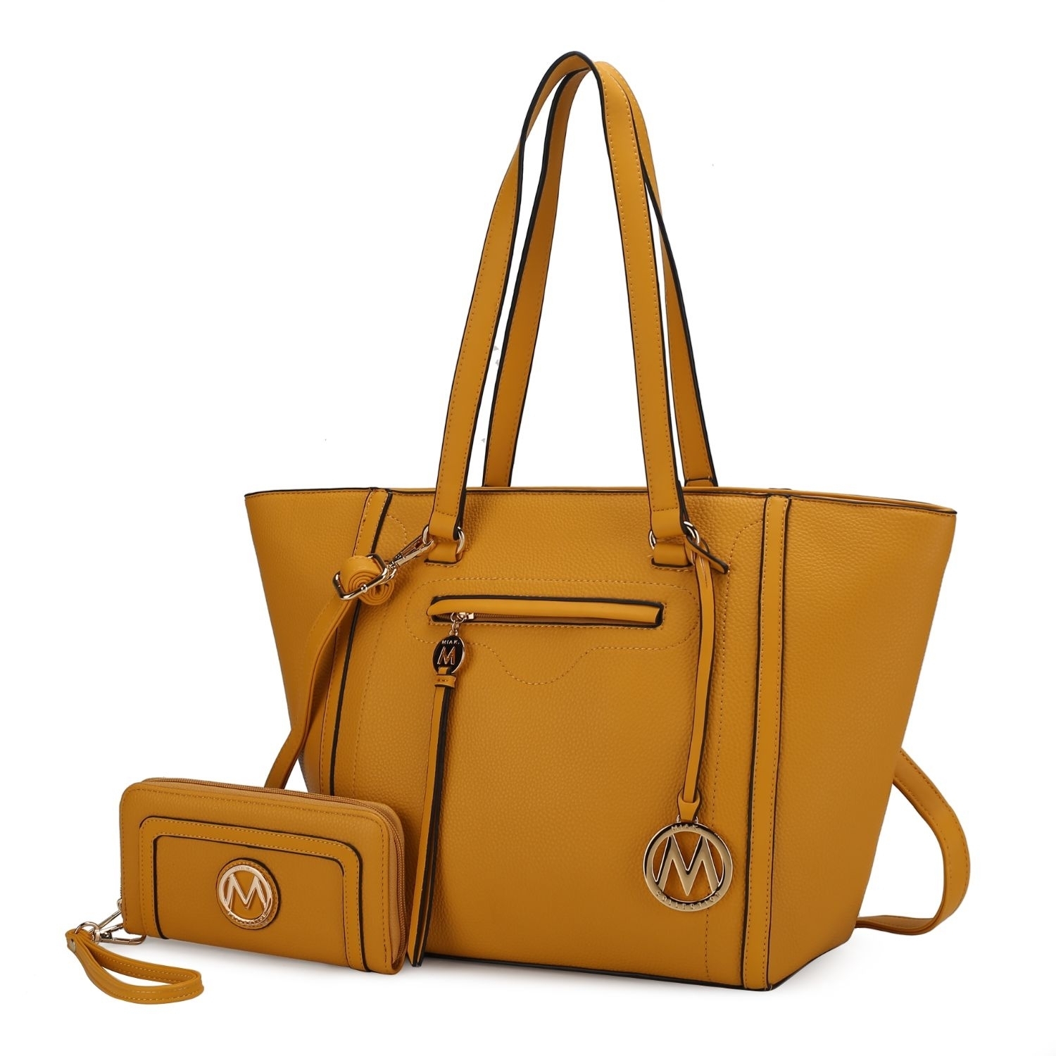 MKF Collection Alexandra Vegan Leather Women's Tote Bag By Mia K With Wallet - 2 Pieces - Yellow
