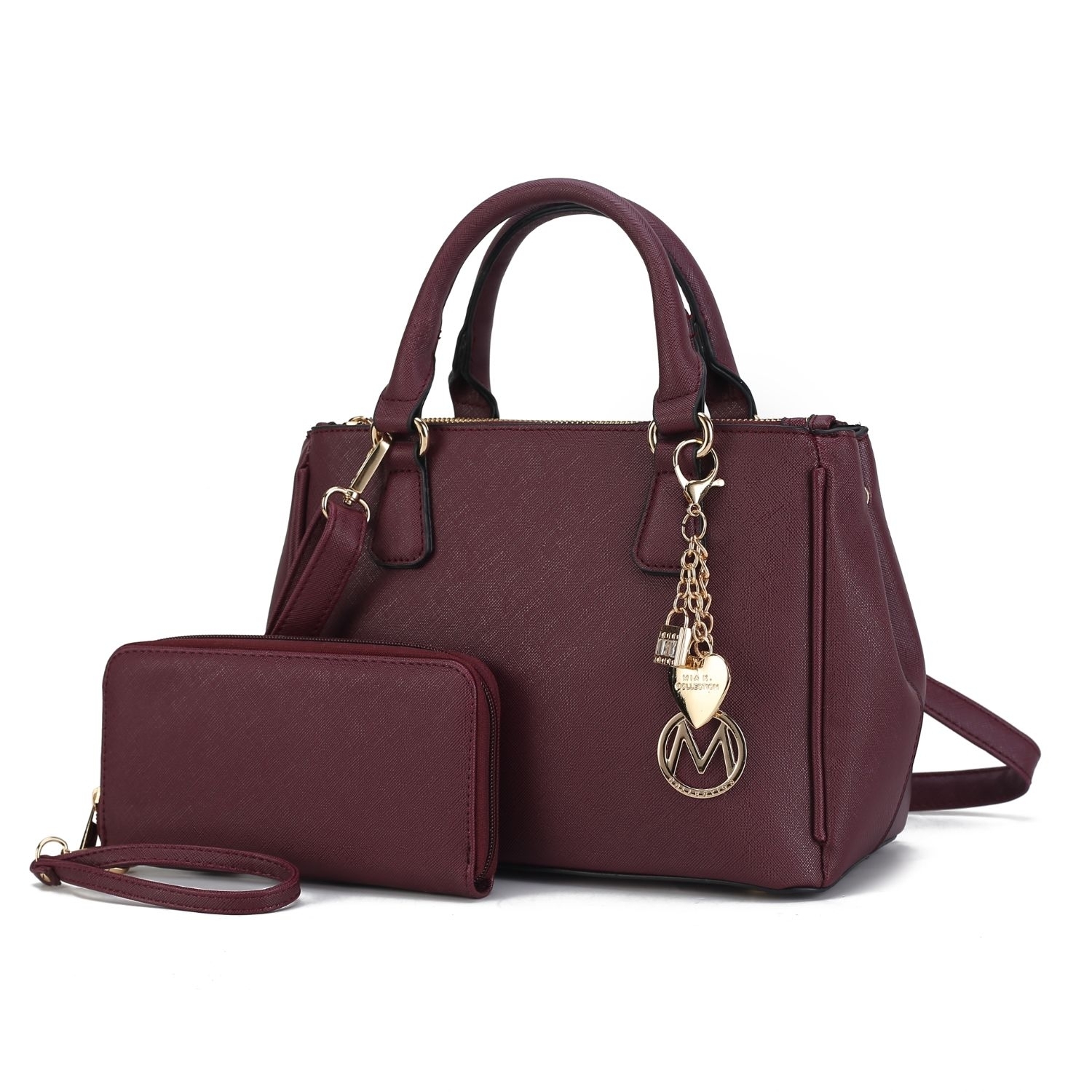 MKF Collection Ruth Vegan Leather Women's Satchel Bag By Mia K With Wallet - 2 Pieces - Burgundy