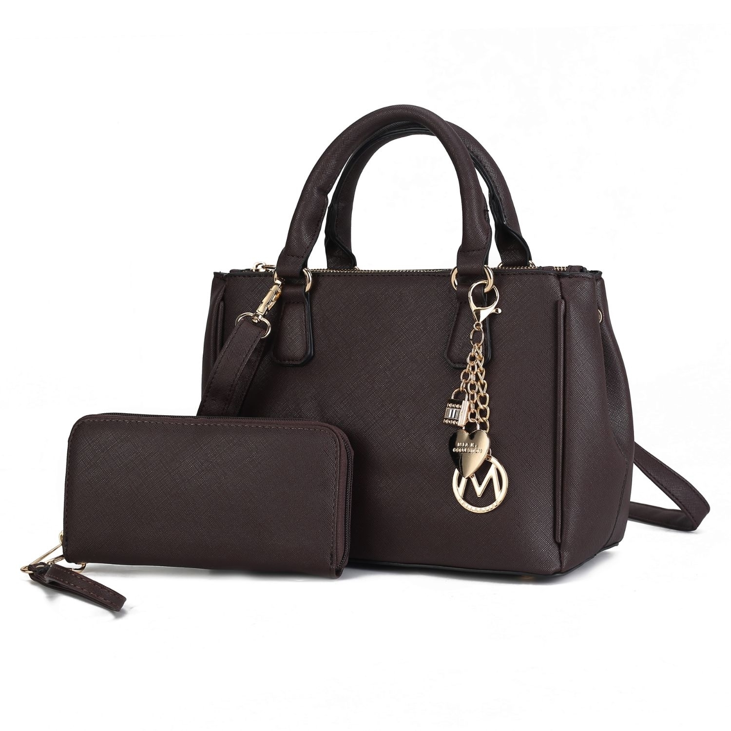 MKF Collection Ruth Vegan Leather Women's Satchel Bag By Mia K With Wallet - 2 Pieces - Coffee