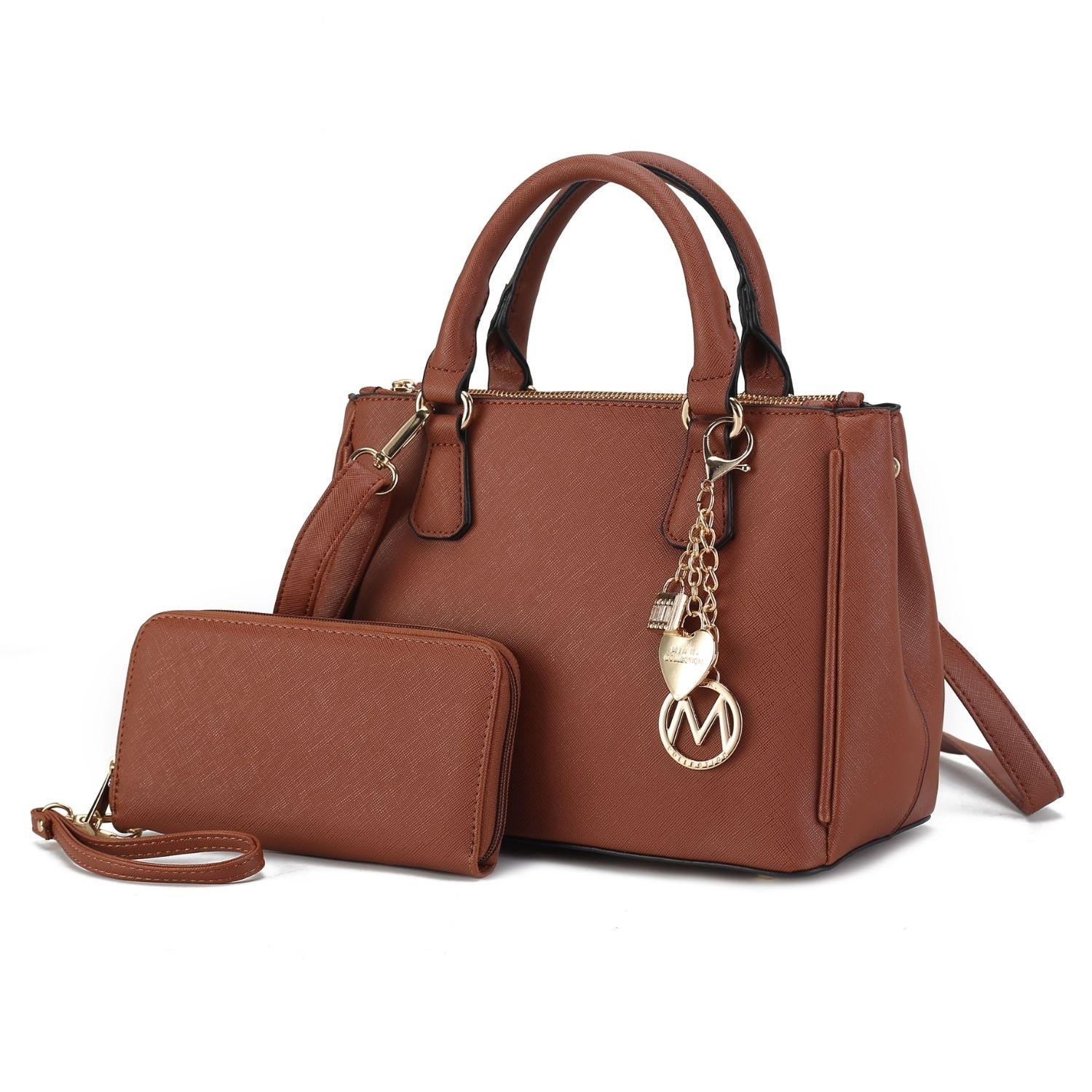 MKF Collection Ruth Vegan Leather Women's Satchel Bag By Mia K With Wallet - 2 Pieces - Cognac