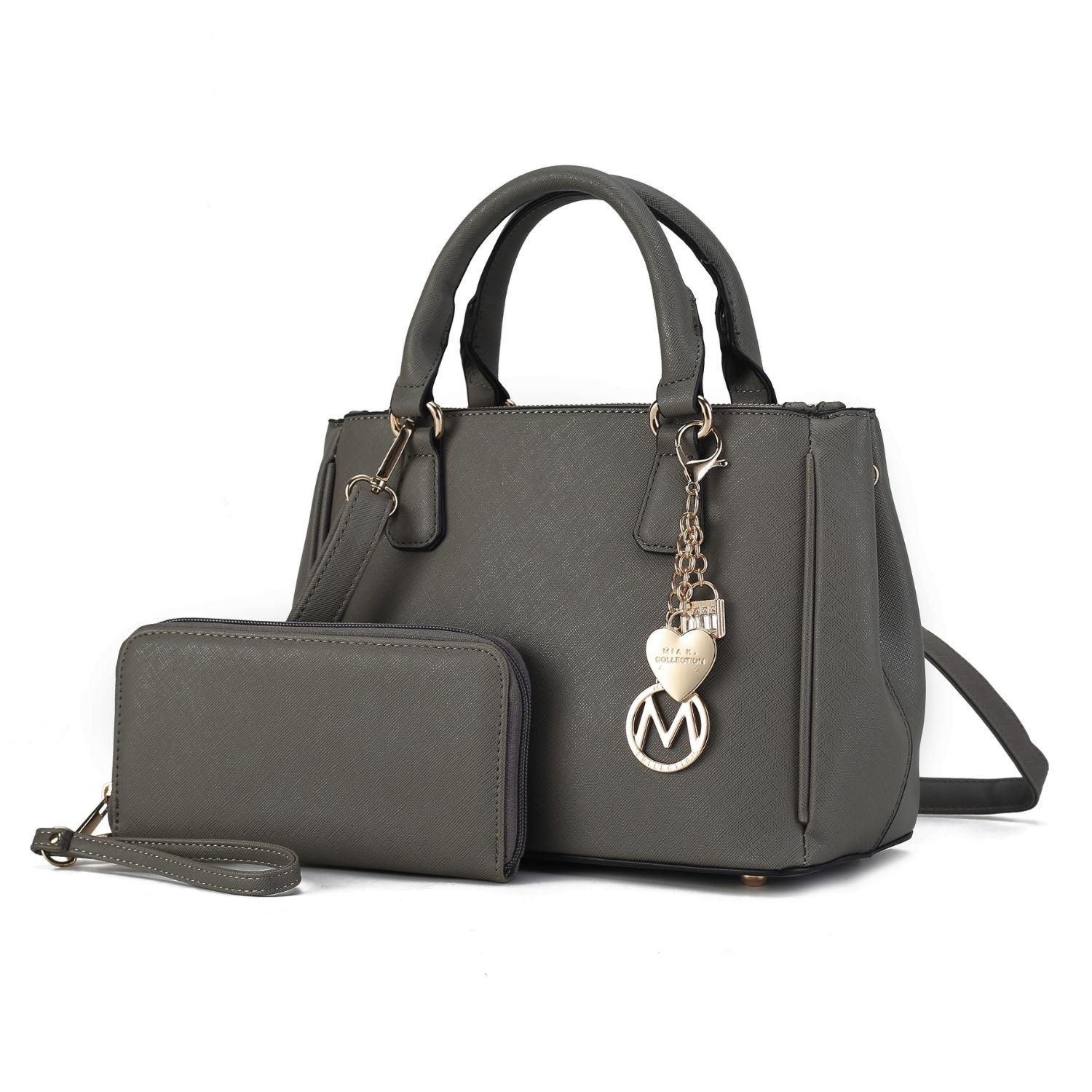 MKF Collection Ruth Vegan Leather Women's Satchel Bag By Mia K With Wallet - 2 Pieces - Charcoal