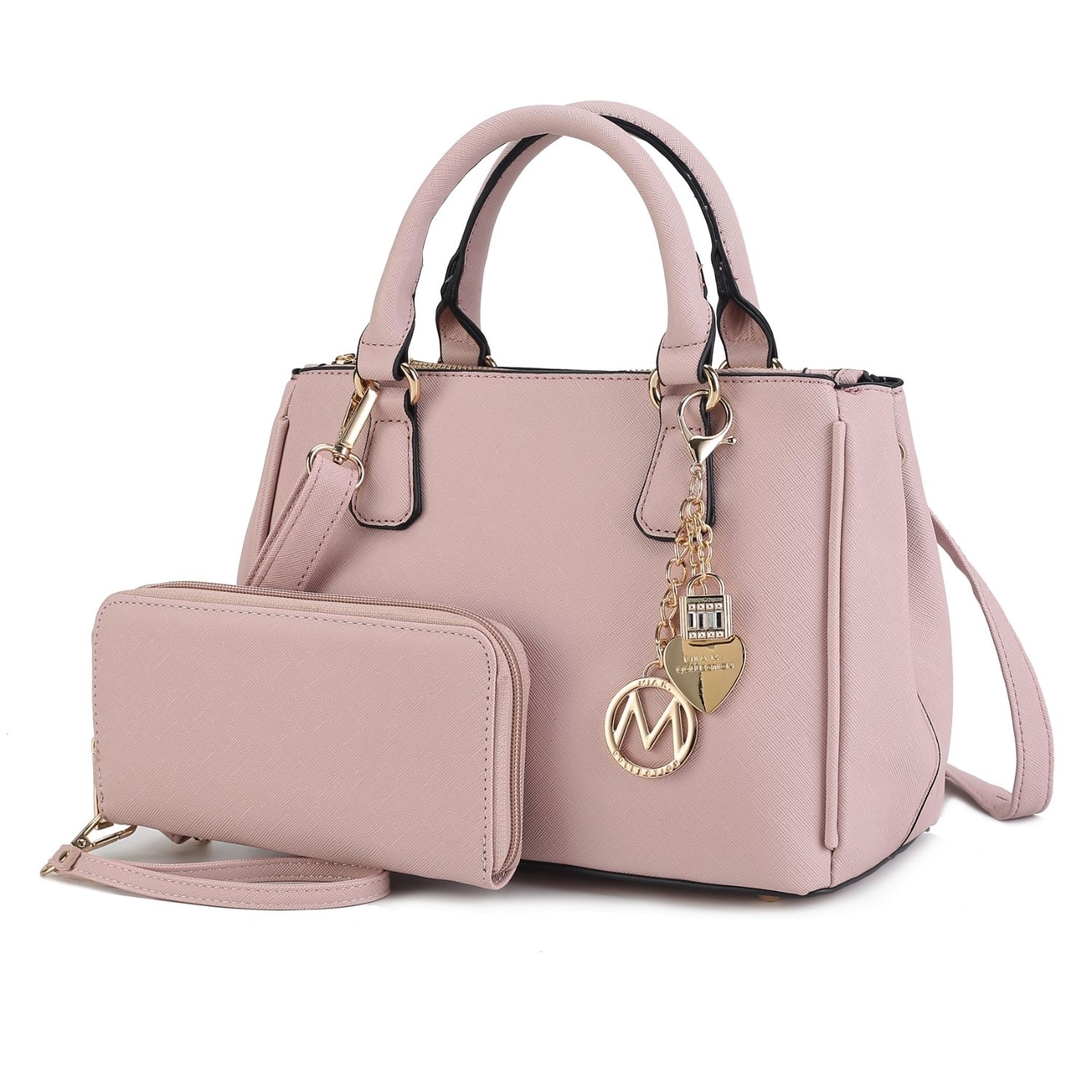 MKF Collection Ruth Vegan Leather Women's Satchel Bag By Mia K With Wallet - 2 Pieces - Dusty Rose