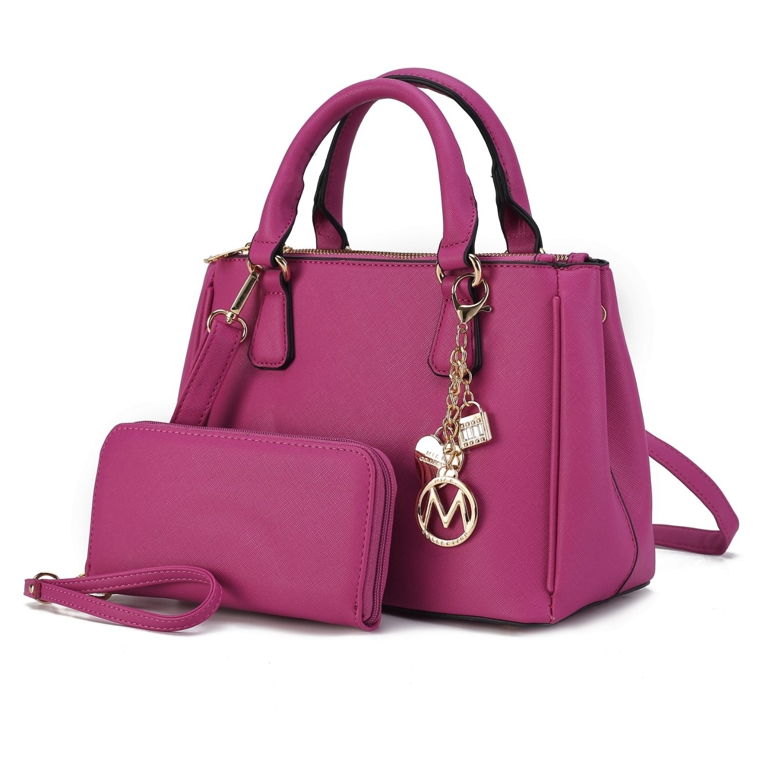 MKF Collection Ruth Vegan Leather Women's Satchel Bag By Mia K With Wallet - 2 Pieces - Fuchsia
