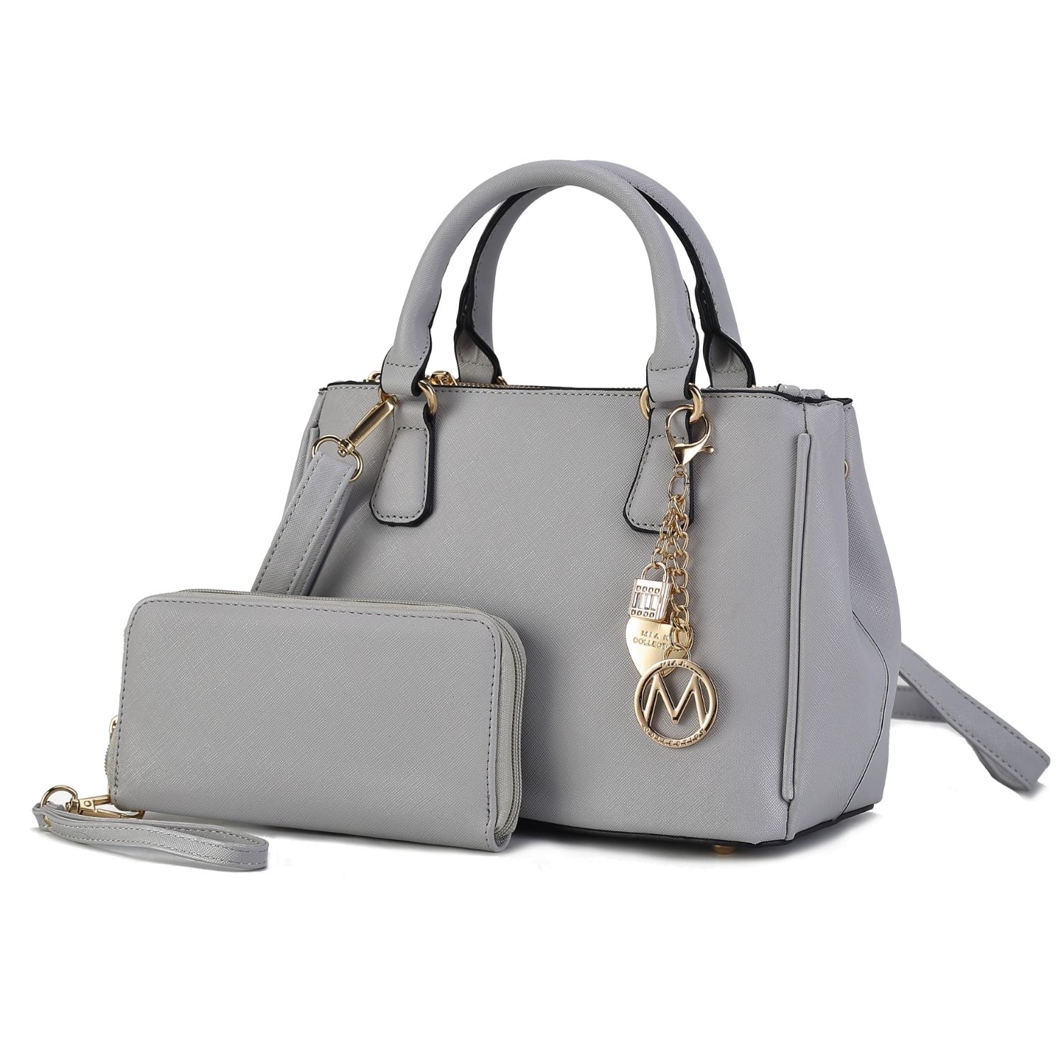 MKF Collection Ruth Vegan Leather Women's Satchel Bag By Mia K With Wallet - 2 Pieces - Light Grey