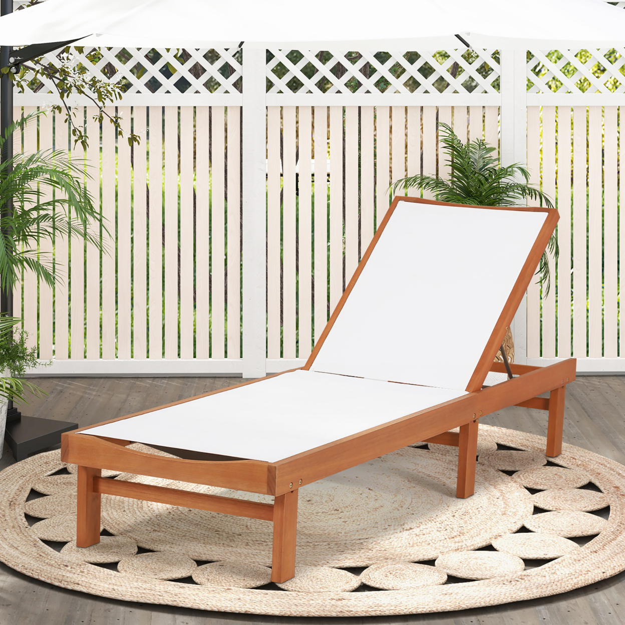 Wooden Chaise Lounge Chair Recliner Patio Outdoor W/ Adjustable Backrest