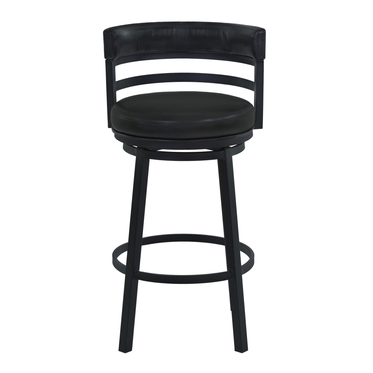 Eva 26 Inch Swivel Counter Stool Chair, Vegan Leather, Curved Back, Black- Saltoro Sherpi