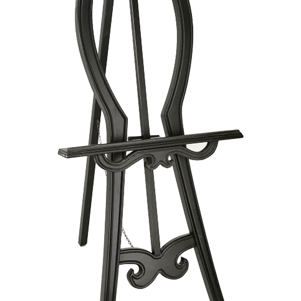 Lui 65 Inch Classic Wood Easel Stand, Carved Details, Hand Painted, Black- Saltoro Sherpi