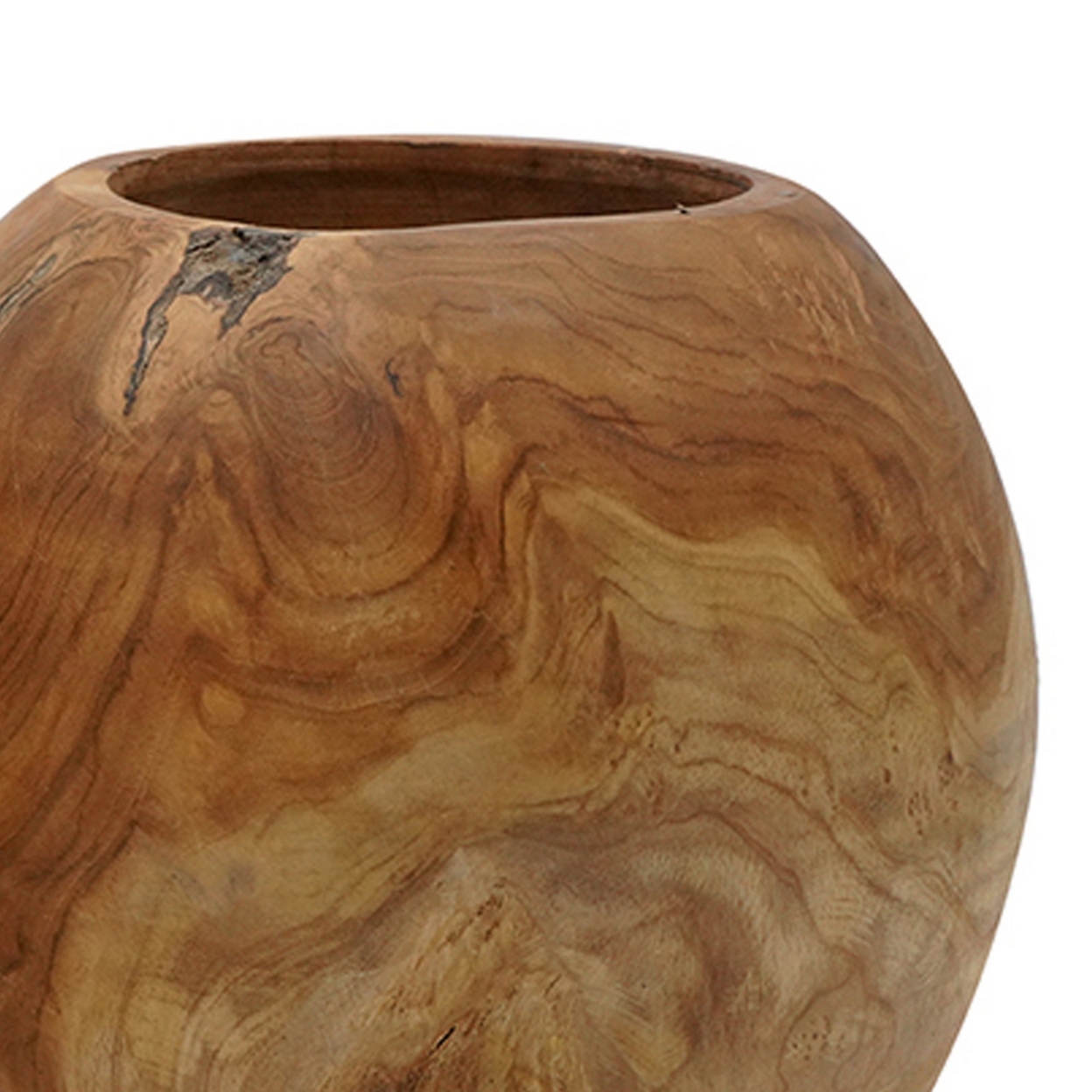Set Of 2 Decorative Teak Wood Table Bowls, Accent Piece, Brown FInish- Saltoro Sherpi