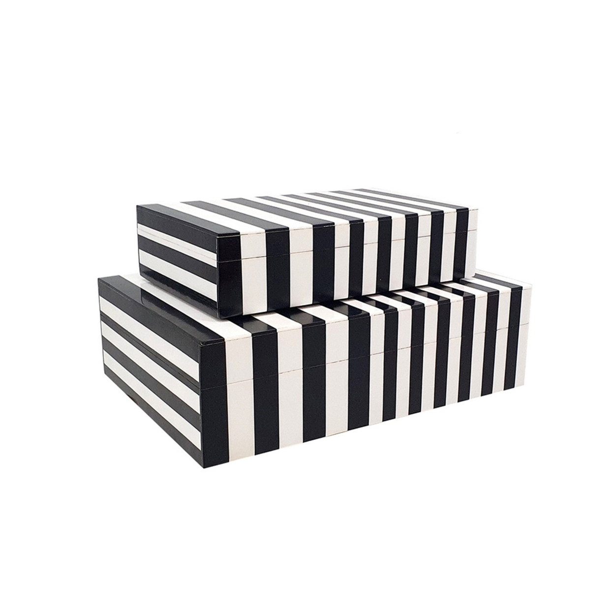 Anya Set Of 2 Accessory Boxes, Multipurpose Lidded Storage, Black White- Saltoro Sherpi