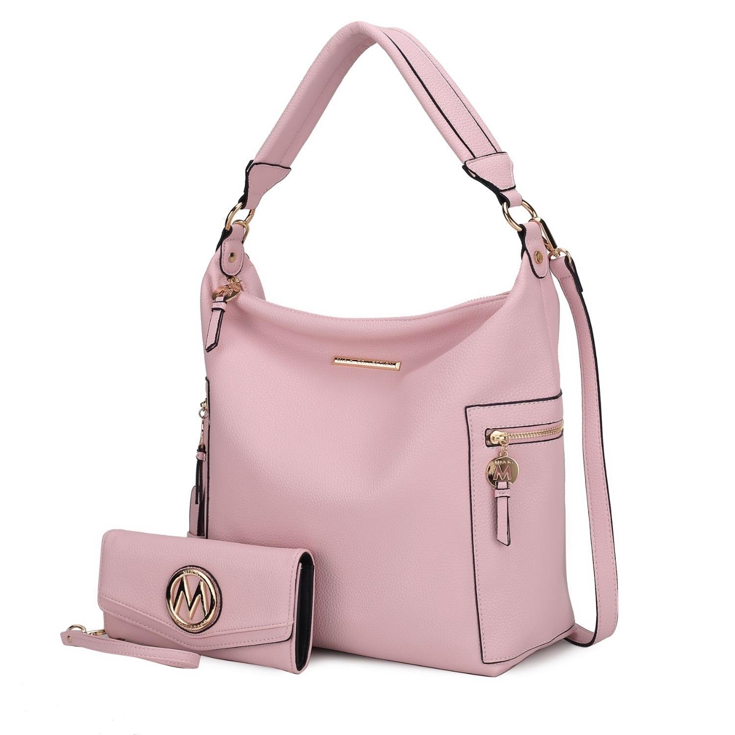 MKF Collection Ophelia Vegan Leather Women's Hobo Bag By Mia K With Wallet - 2 Pieces - Pink