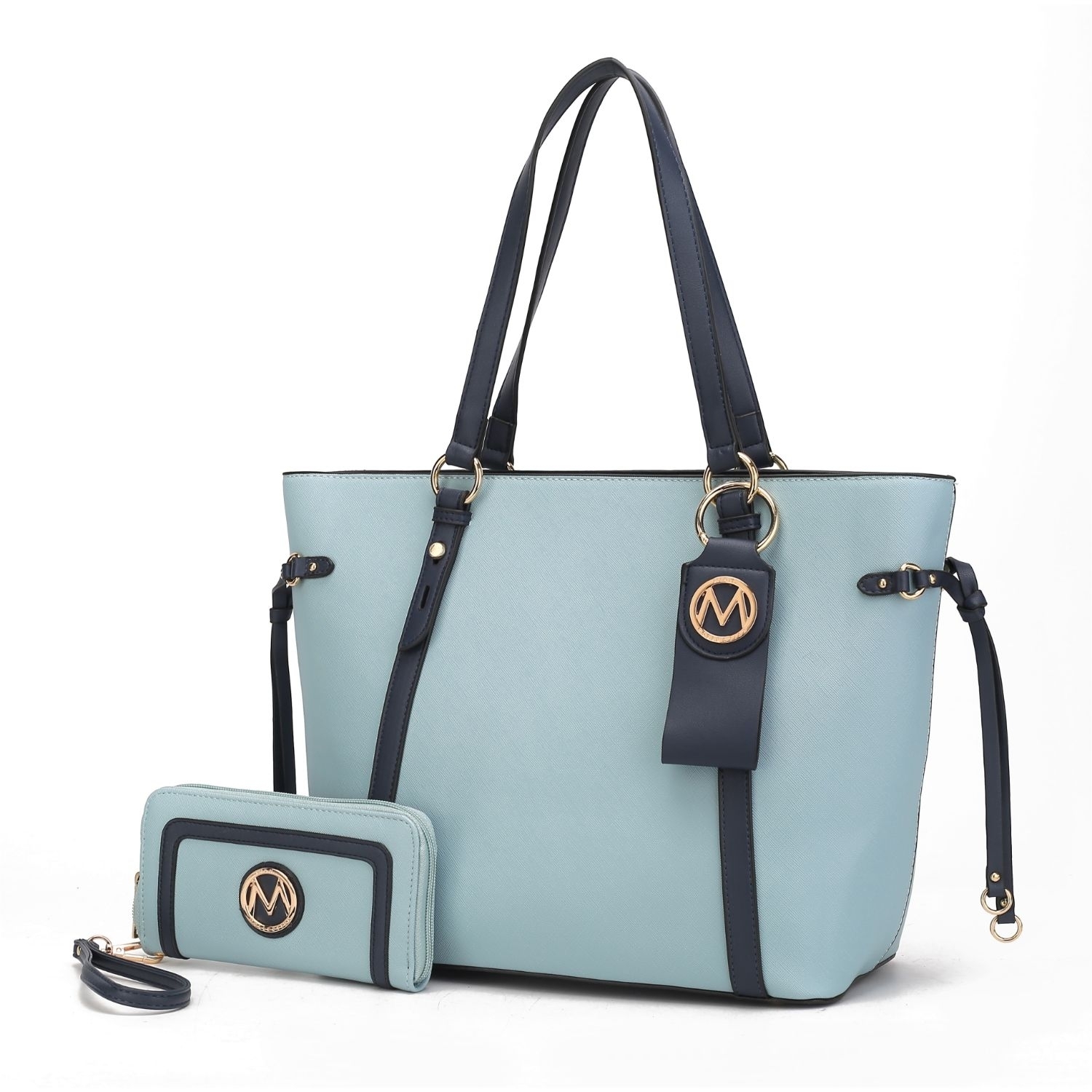 MKF Collection Koeia 3 Pcs Set Tote Handbag, Wallet And Keyring By Mia K. - Light Blue Navy