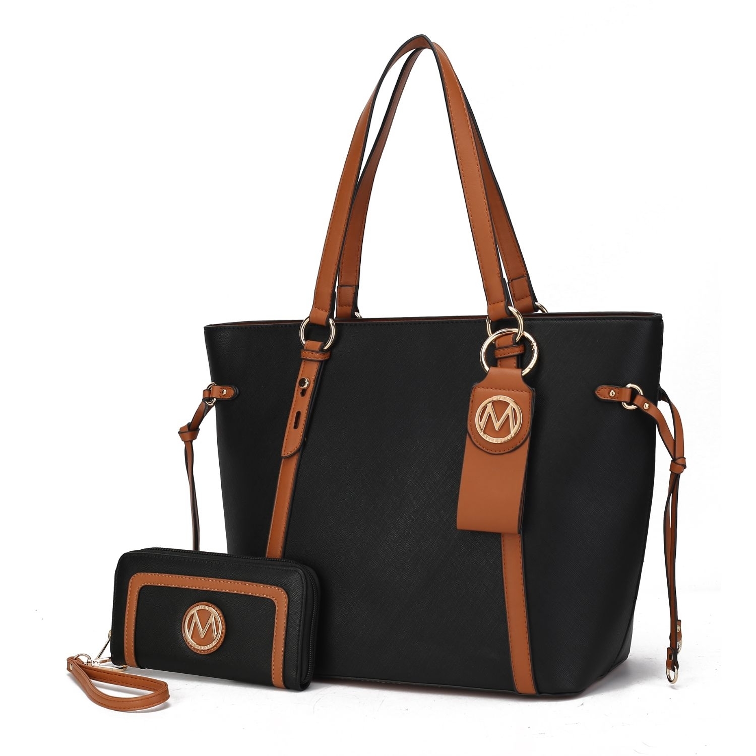 MKF Collection Koeia 3 Pcs Set Tote Handbag, Wallet And Keyring By Mia K. - Black Cognac