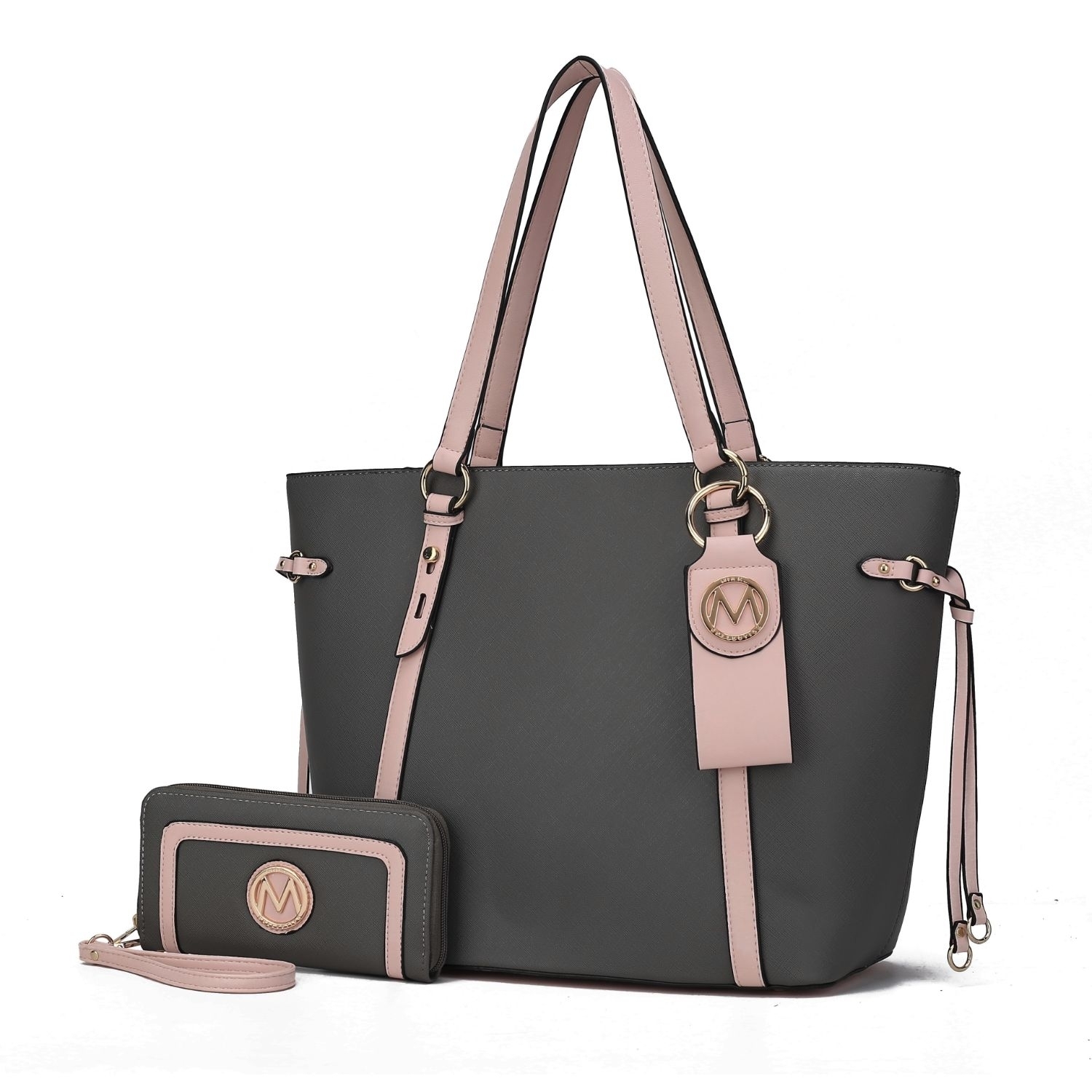 MKF Collection Koeia 3 Pcs Set Tote Handbag, Wallet And Keyring By Mia K. - Charcoal Blush