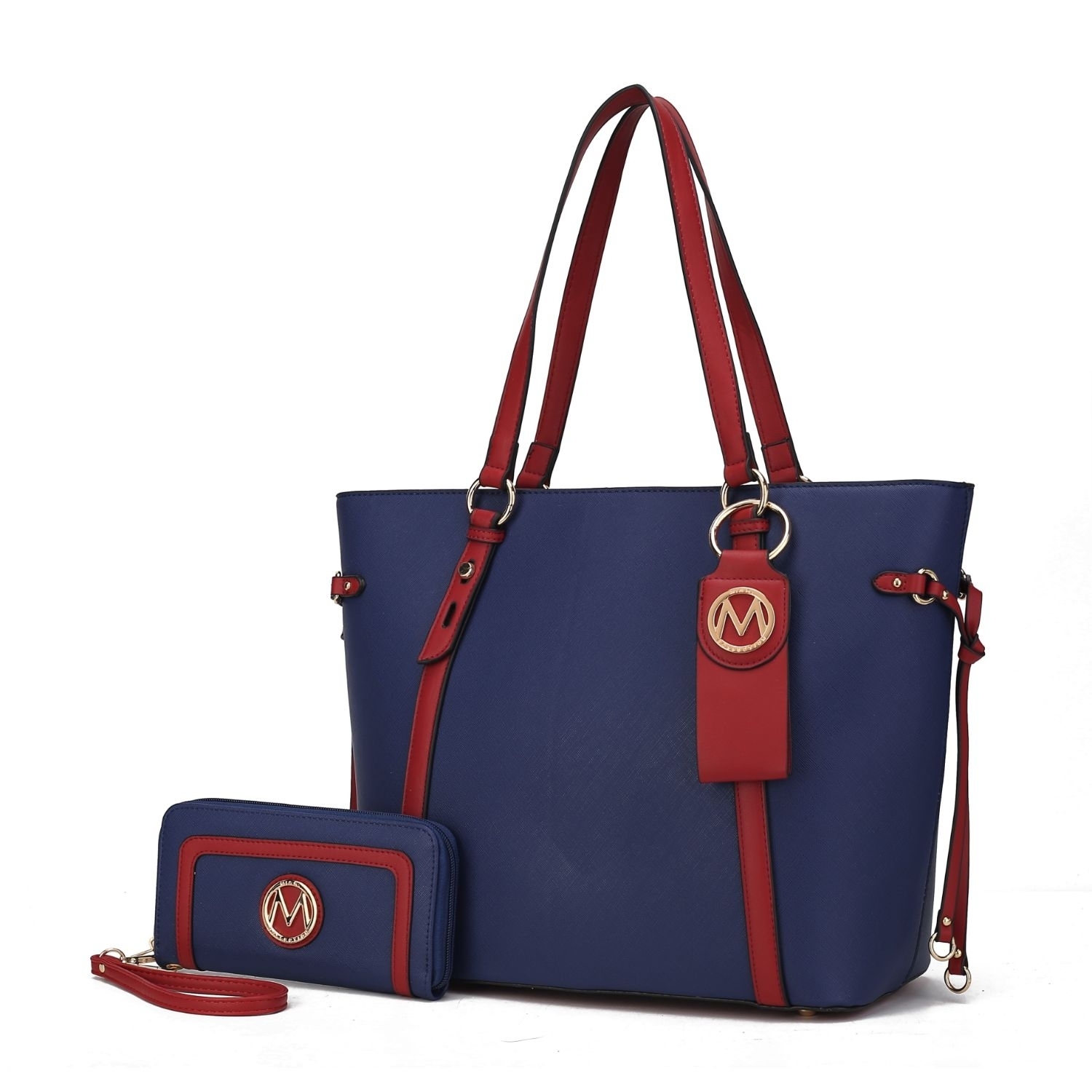 MKF Collection Koeia 3 Pcs Set Tote Handbag, Wallet And Keyring By Mia K. - Navy Red