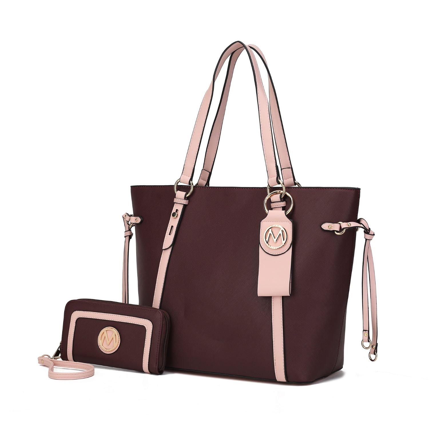 MKF Collection Koeia 3 Pcs Set Tote Handbag, Wallet And Keyring By Mia K. - Burgundy Blush