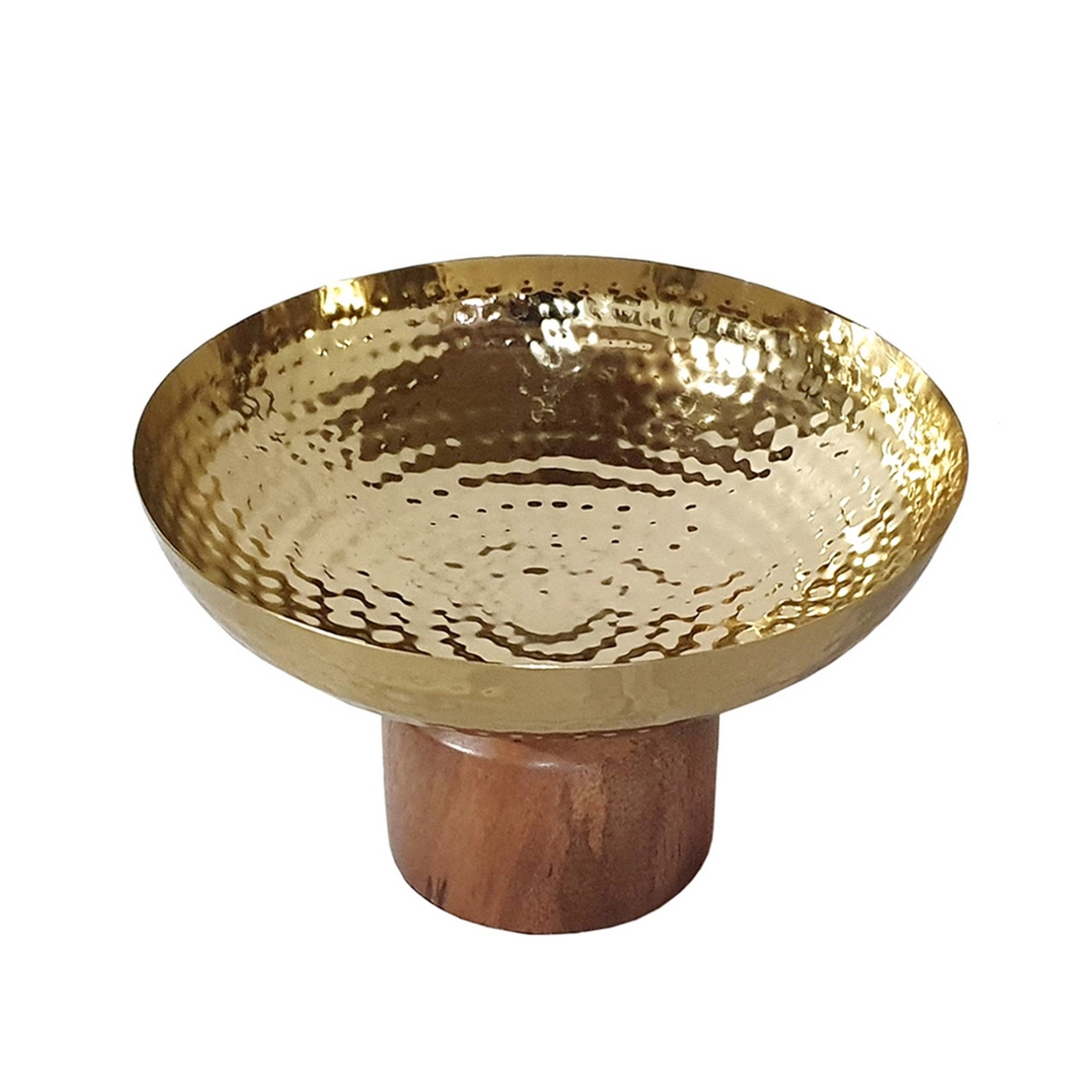 Roe 8 Inch Small Acacia Wood Table Bowl, Steel, Decorative, Gold And Brown- Saltoro Sherpi