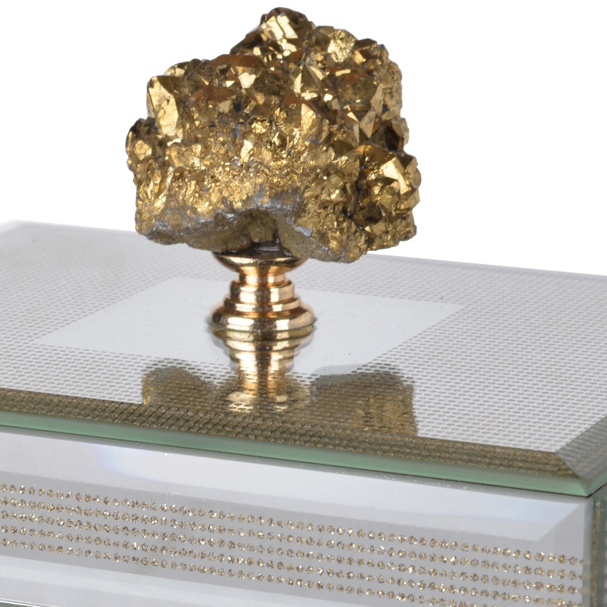 Eve 6 Inch Decorative Accessory Box, Elegant, Mirrored, Stone Accent Chrome- Saltoro Sherpi