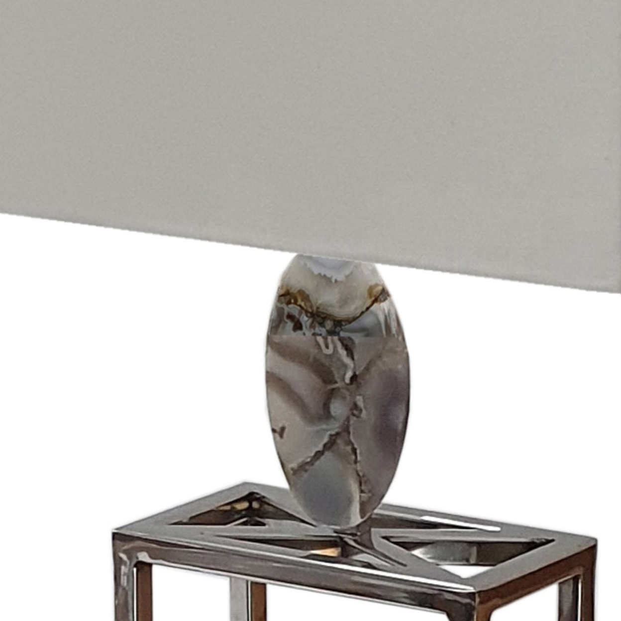 27 Inch Table Lamp, Agate Accents, Off White Rectangular Shade, Chrome, Saltoro Sherpi
