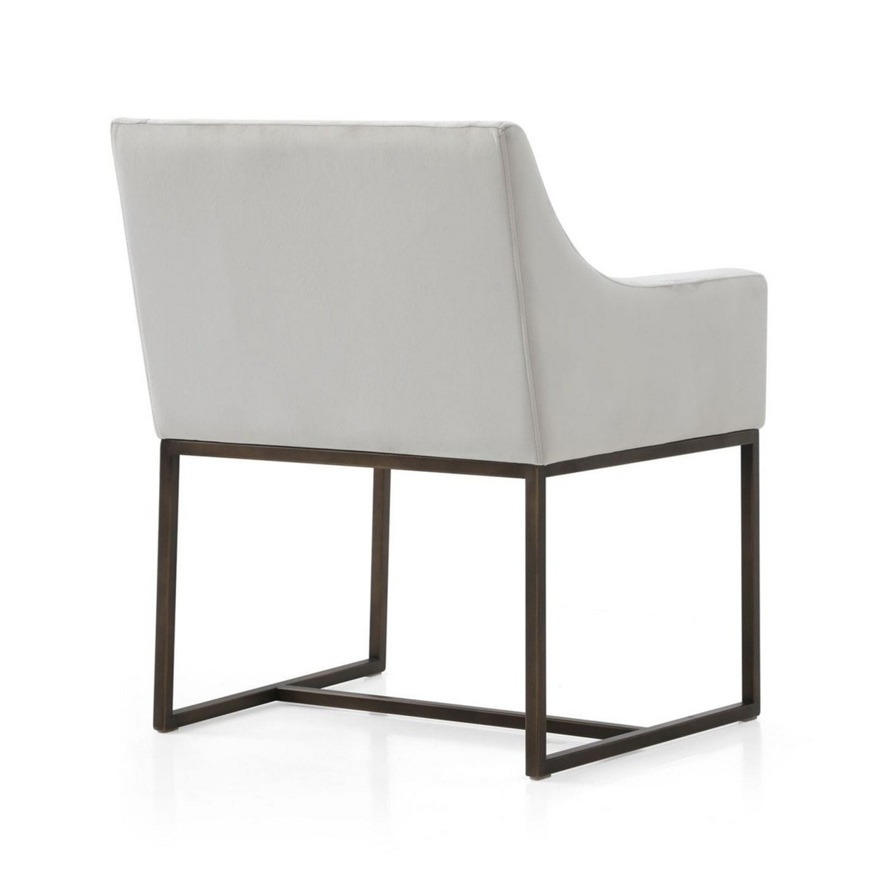 Cid 24 Inch Modern Dining Chair, Armrests, Tight Back, White, Antique Brass- Saltoro Sherpi